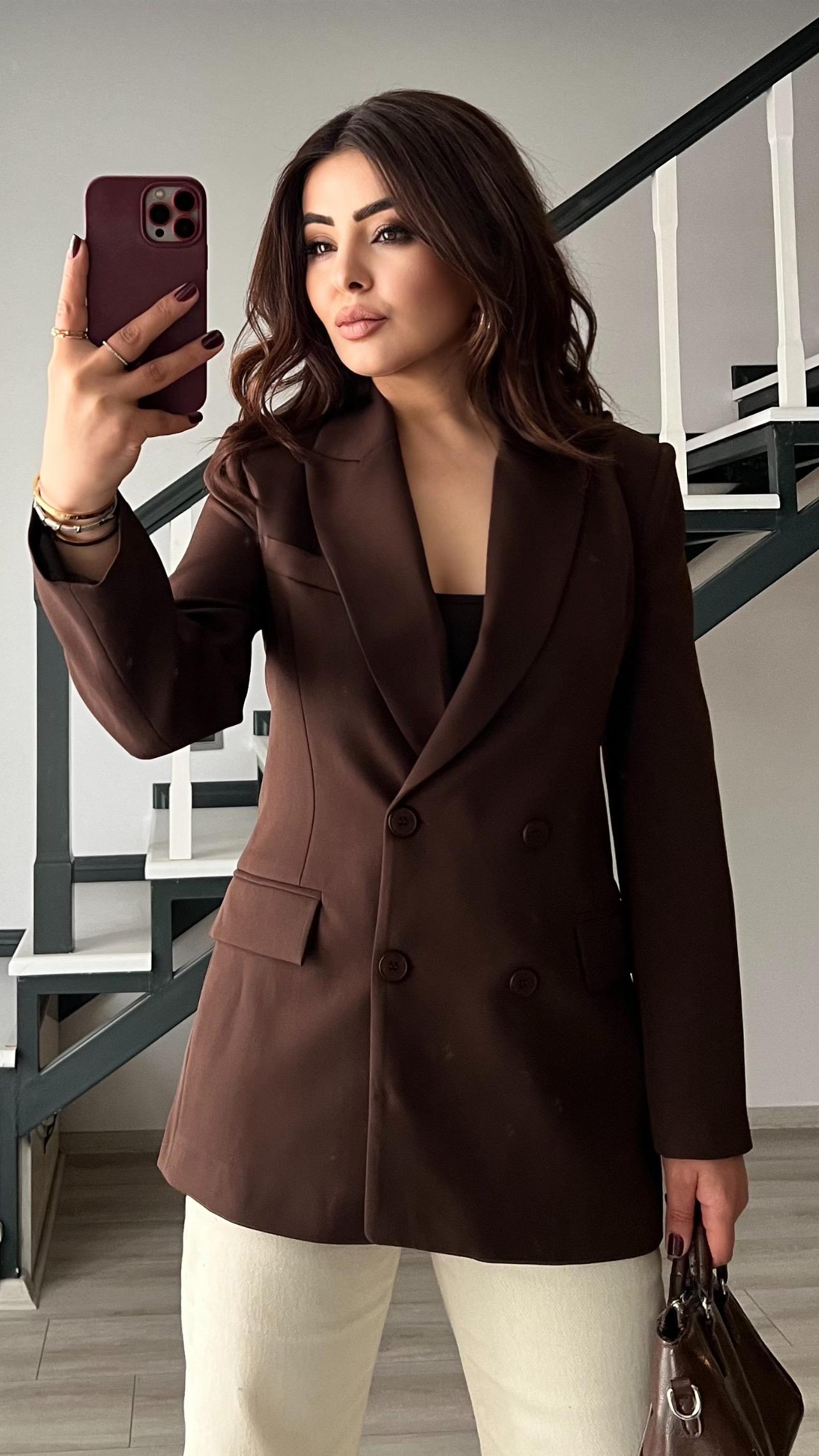 Dark Brown Double-Breasted Blazer Jacket