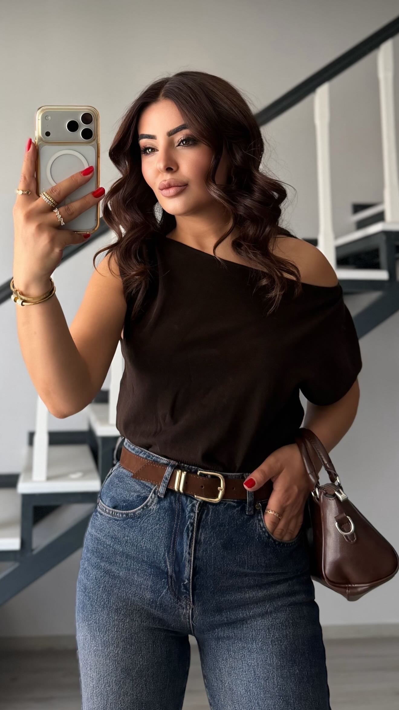 Dark Brown Lyocell Blend Draped Blouse