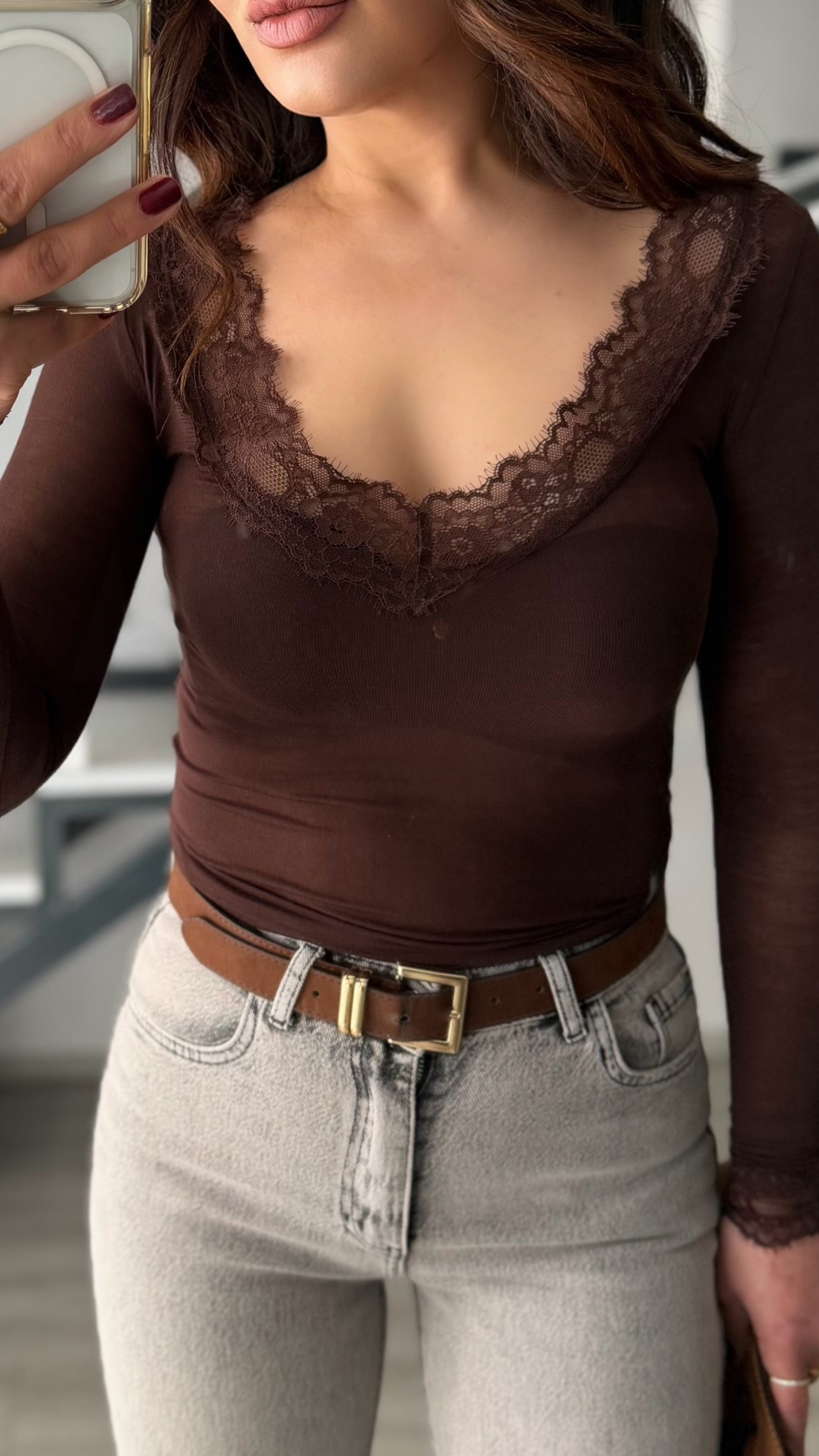 Bitter Brown Modal Lace Blouse