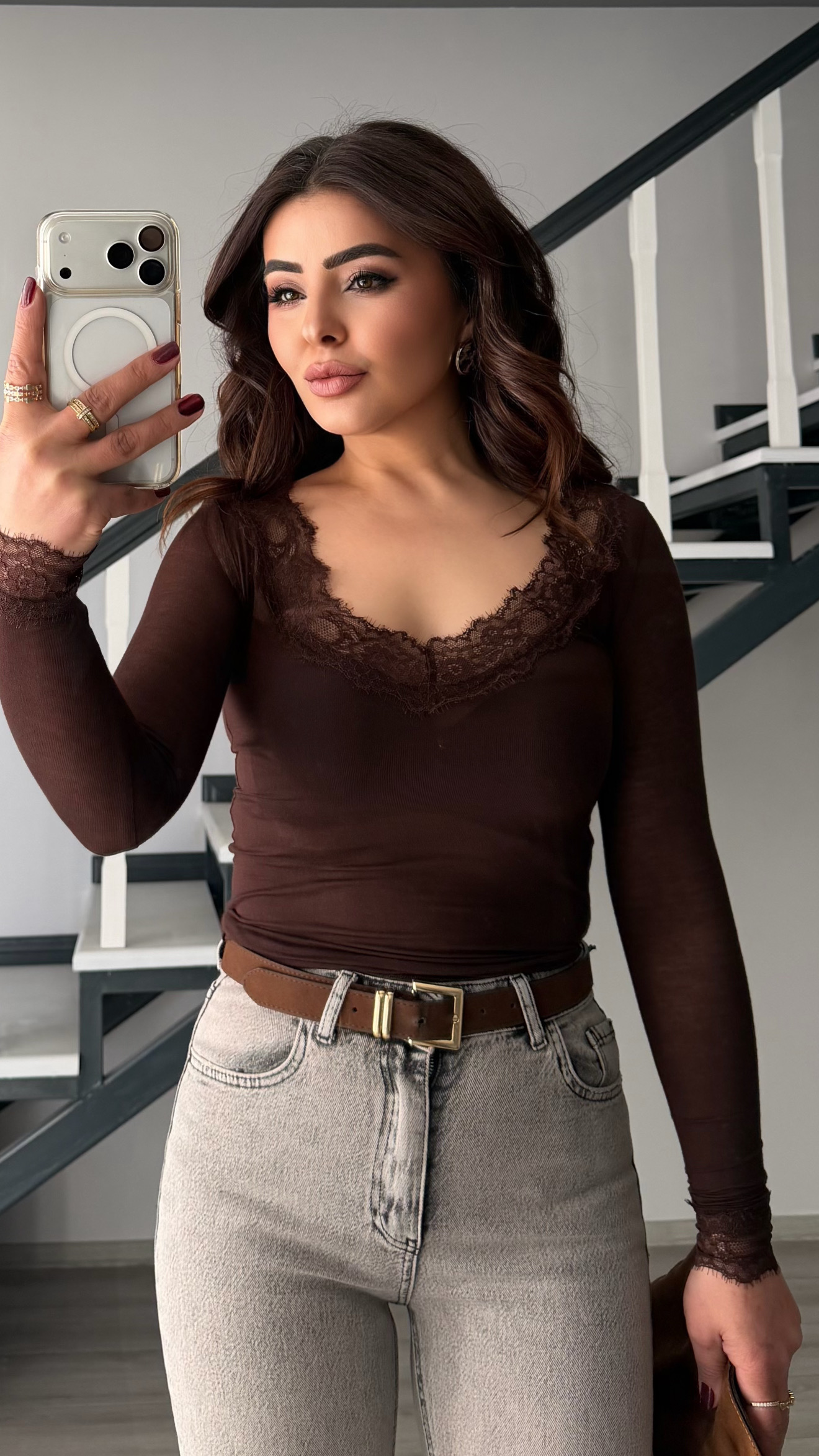Bitter Brown Modal Lace Blouse
