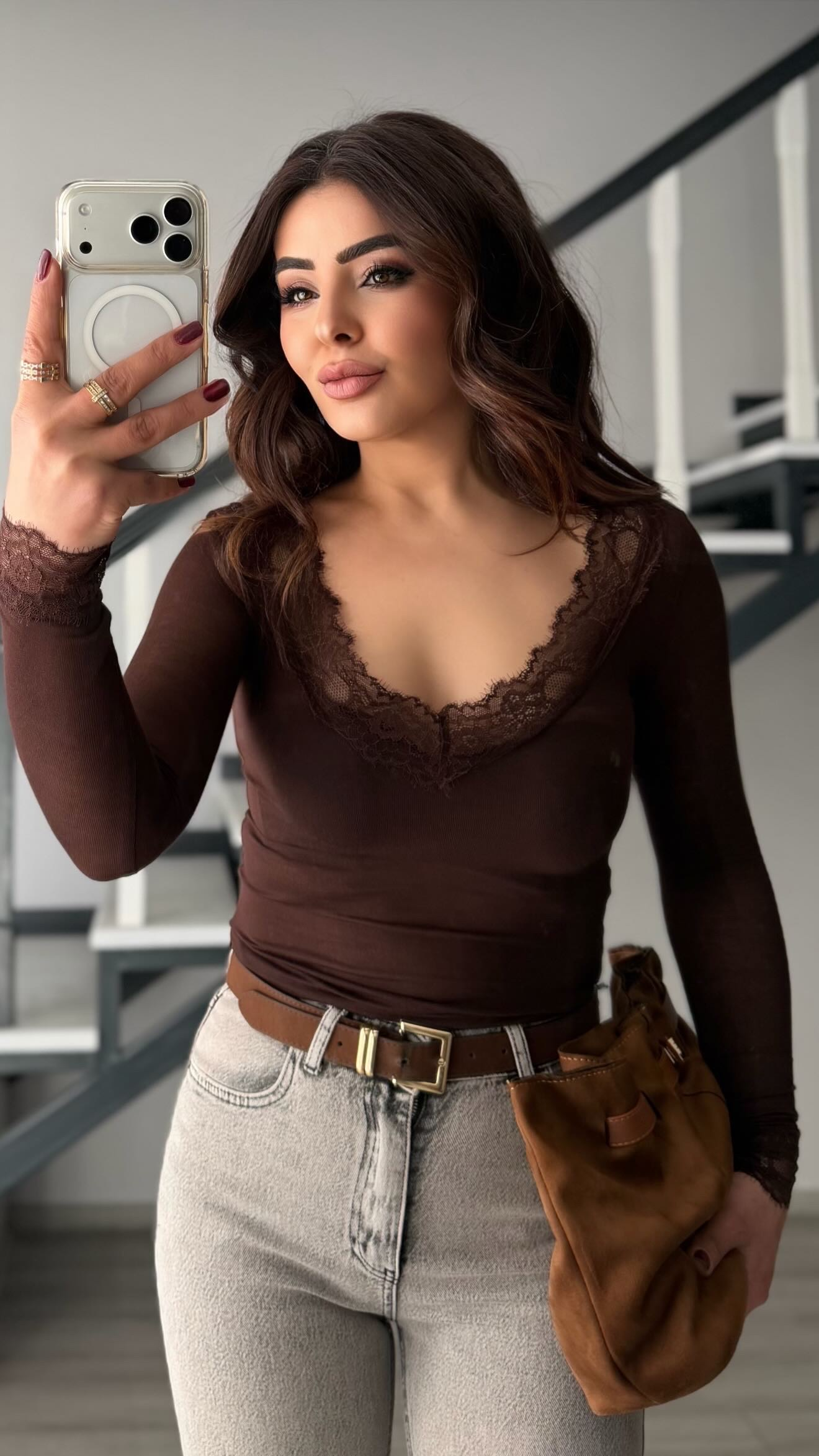 Bitter Brown Modal Lace Blouse