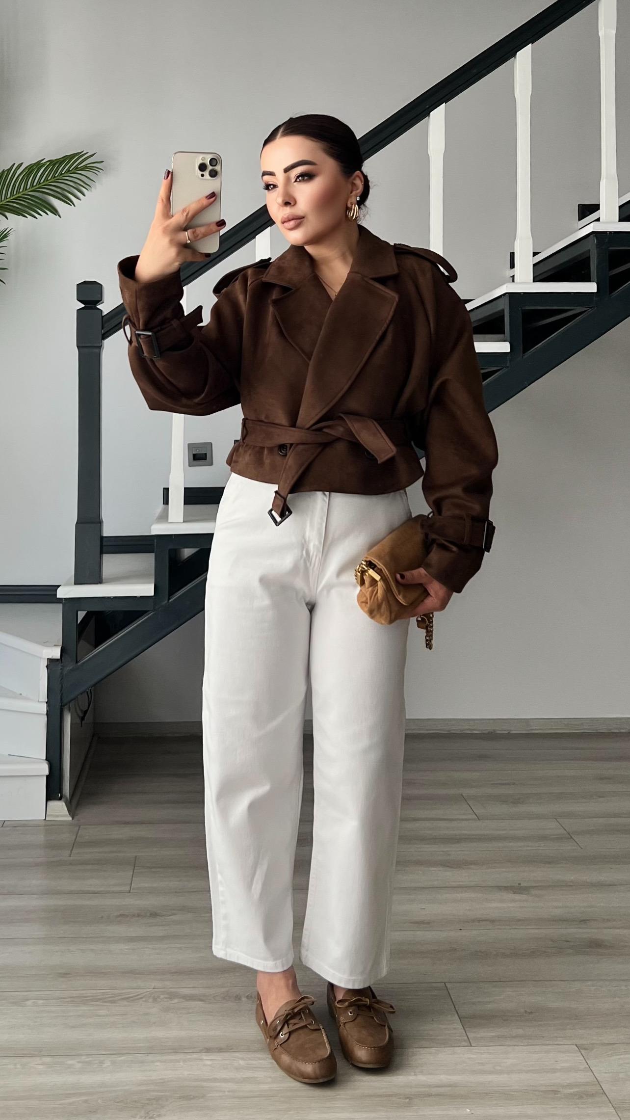 Dark Brown Trench Coat with Shoulder Epaulets and Belt