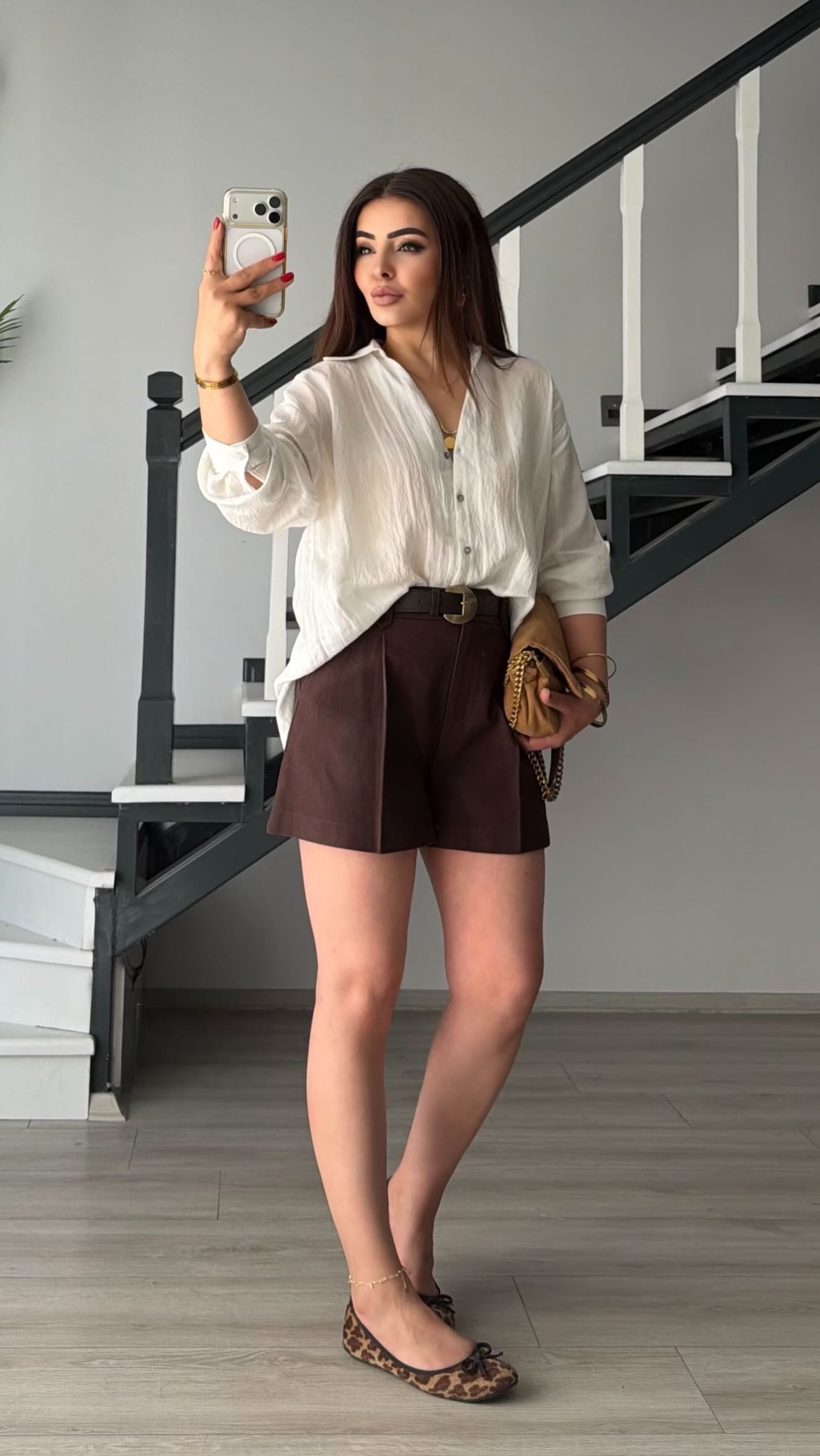 Dark Brown Pleated Front Shorts