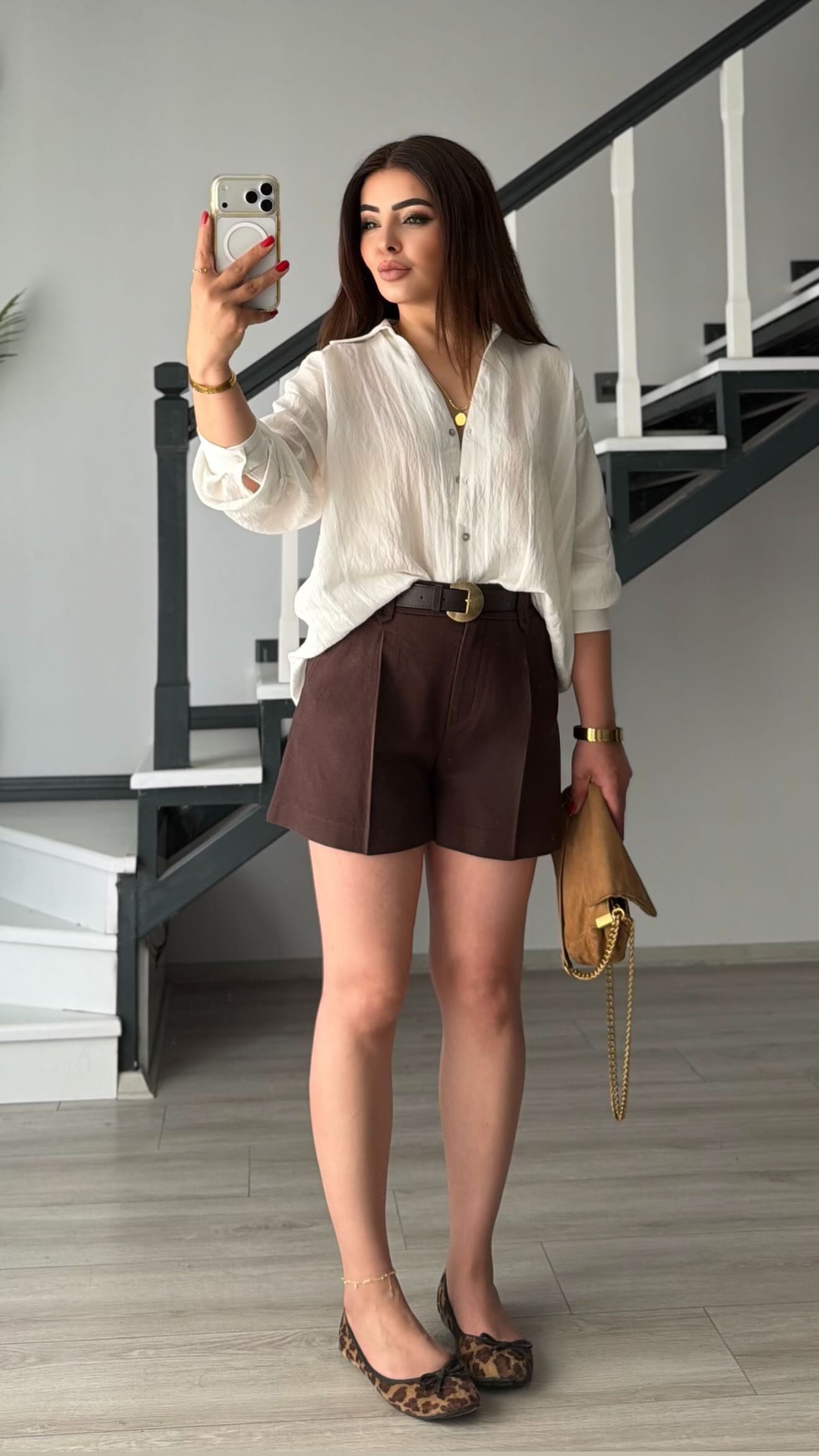Dark Brown Pleated Front Shorts