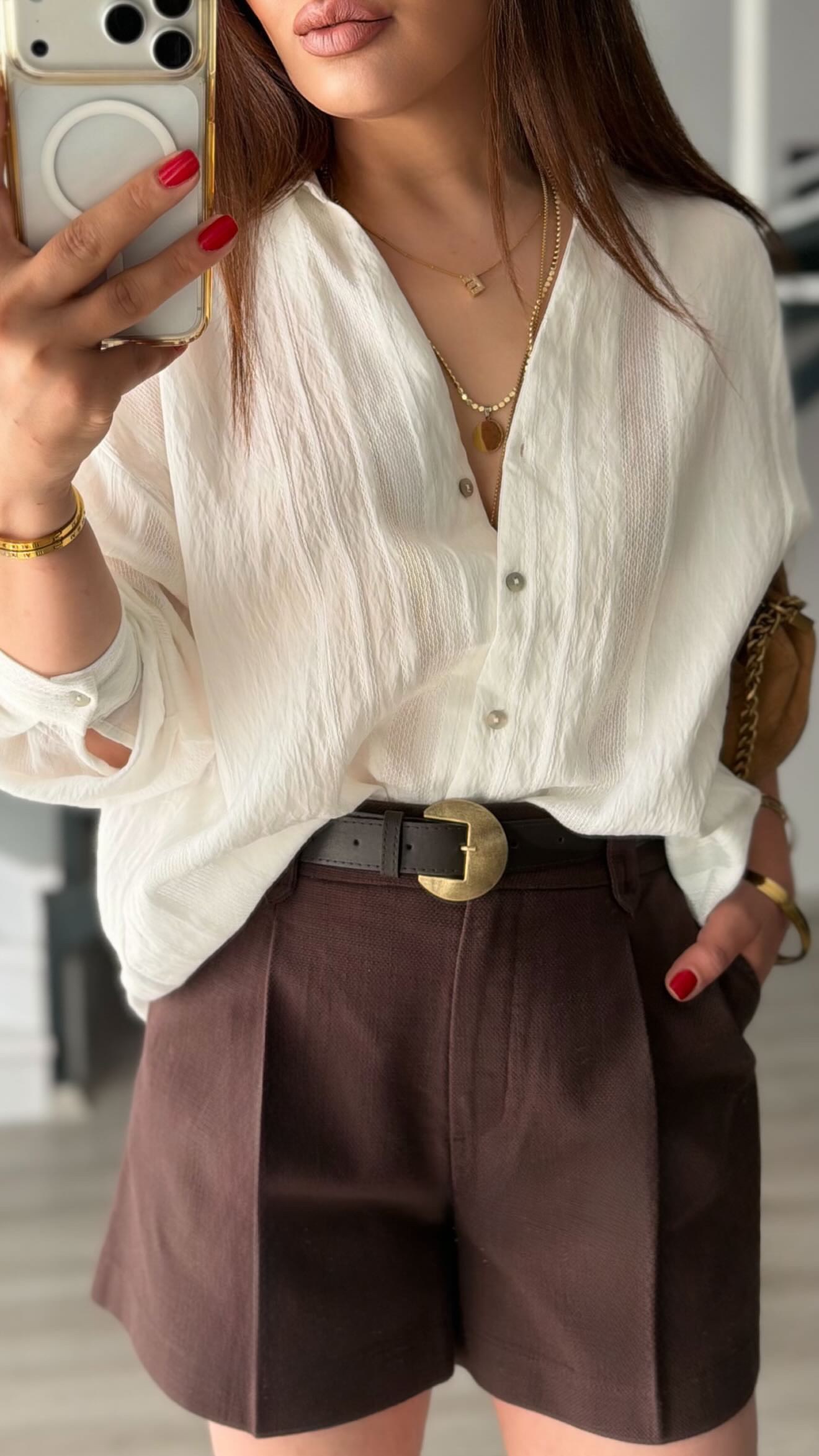 Dark Brown Pleated Front Shorts