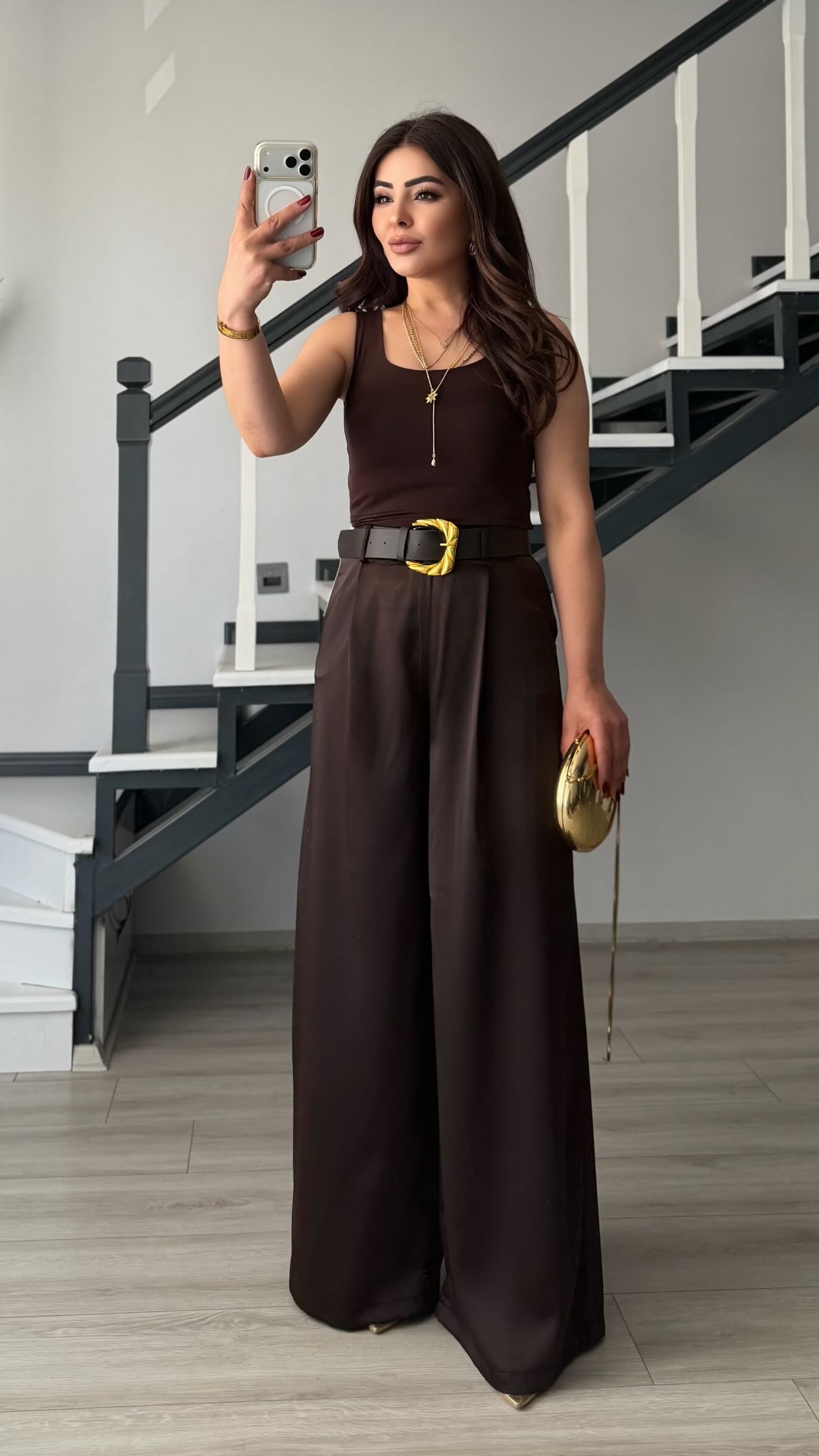 Acı Kahve Premium Kemerli Saten Pantolon