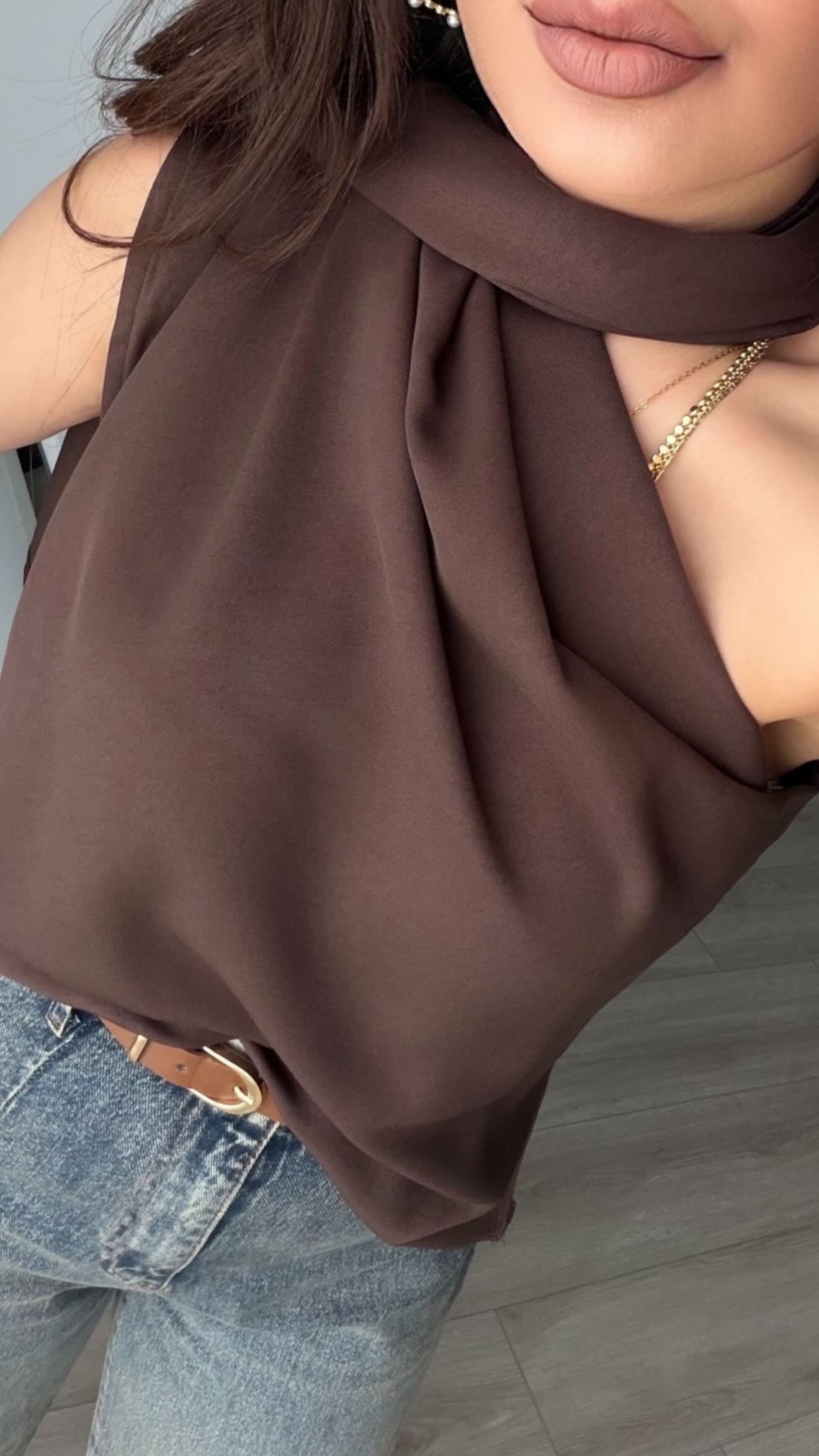 Acı Kahve Şal Detaylı Bluz
