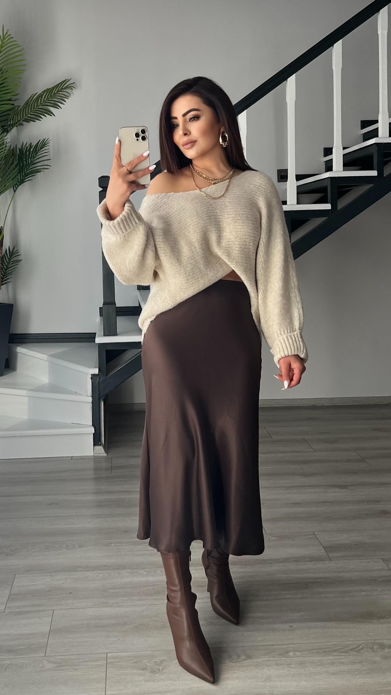 Dark Brown Satin Skirt