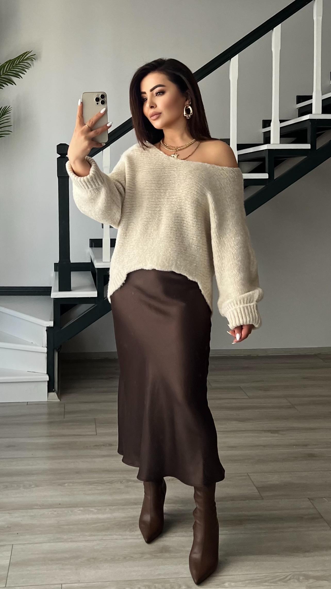 Dark Brown Satin Skirt