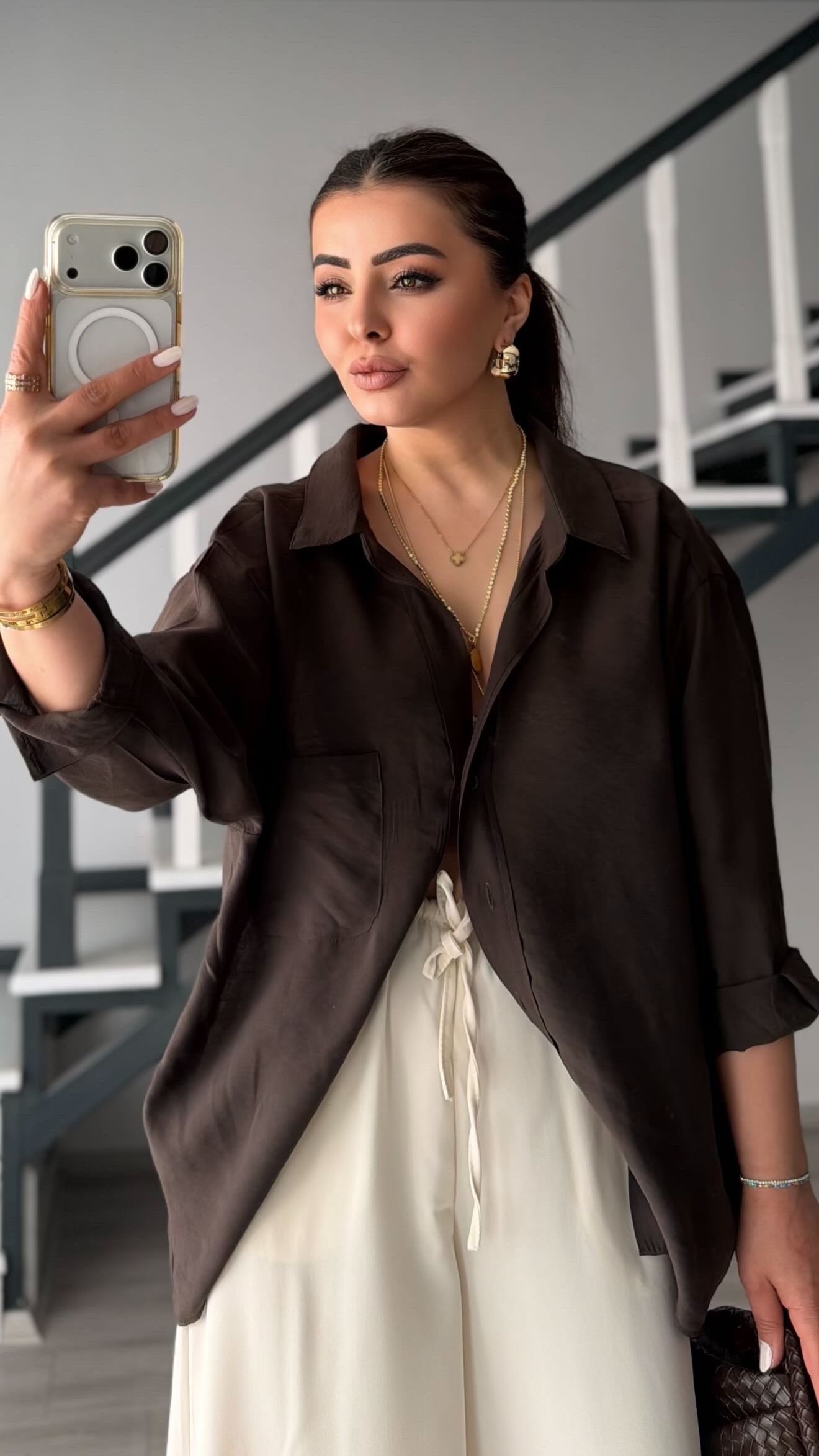 Acı Kahve Tencel Oversize Gömlek