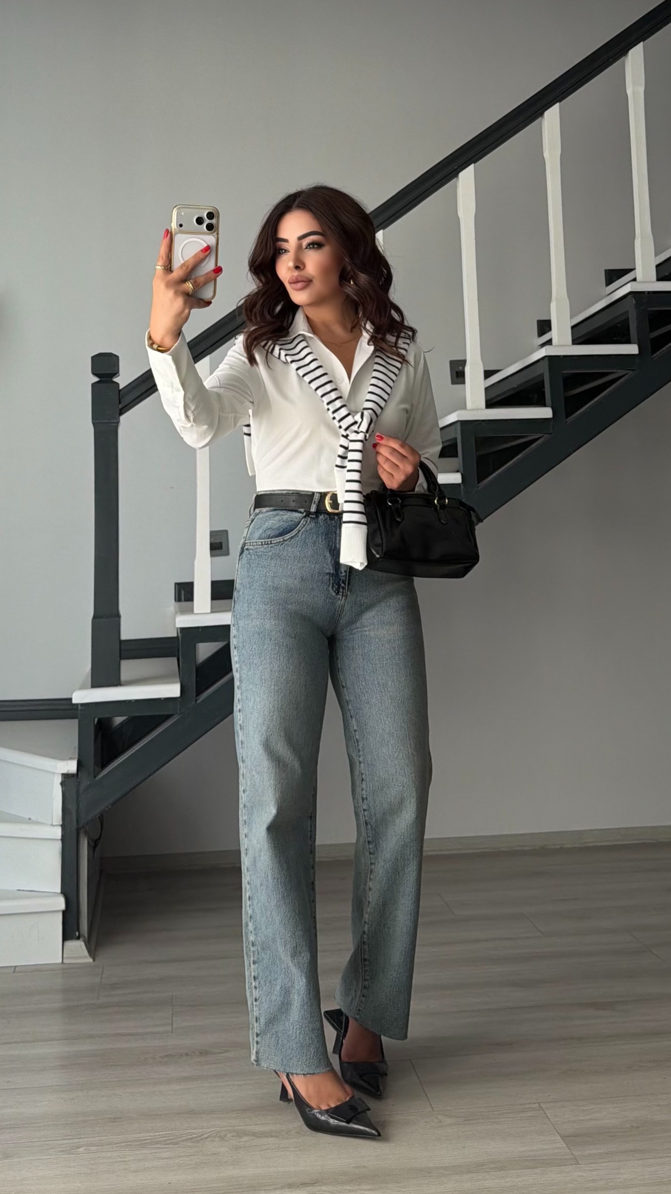 Light Blue Belted Straight Jeans