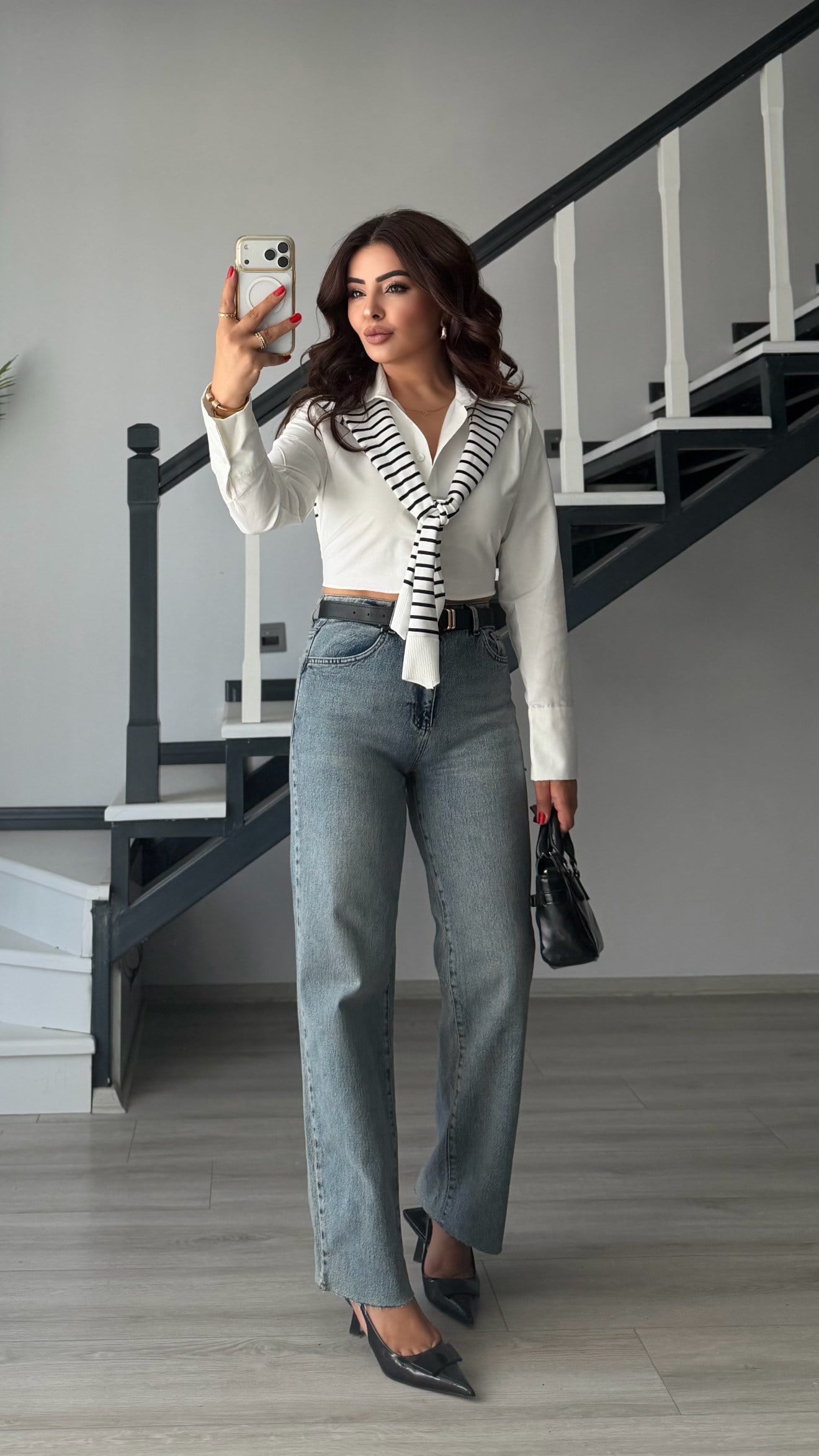 Light Blue Belted Straight Jeans