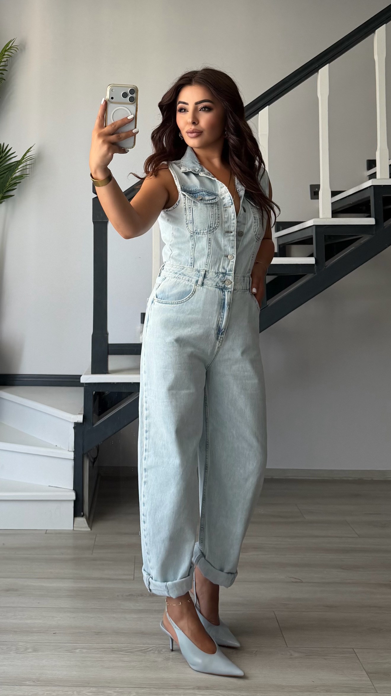 Light Blue Sleeveless Collared Tencel Jumpsuit