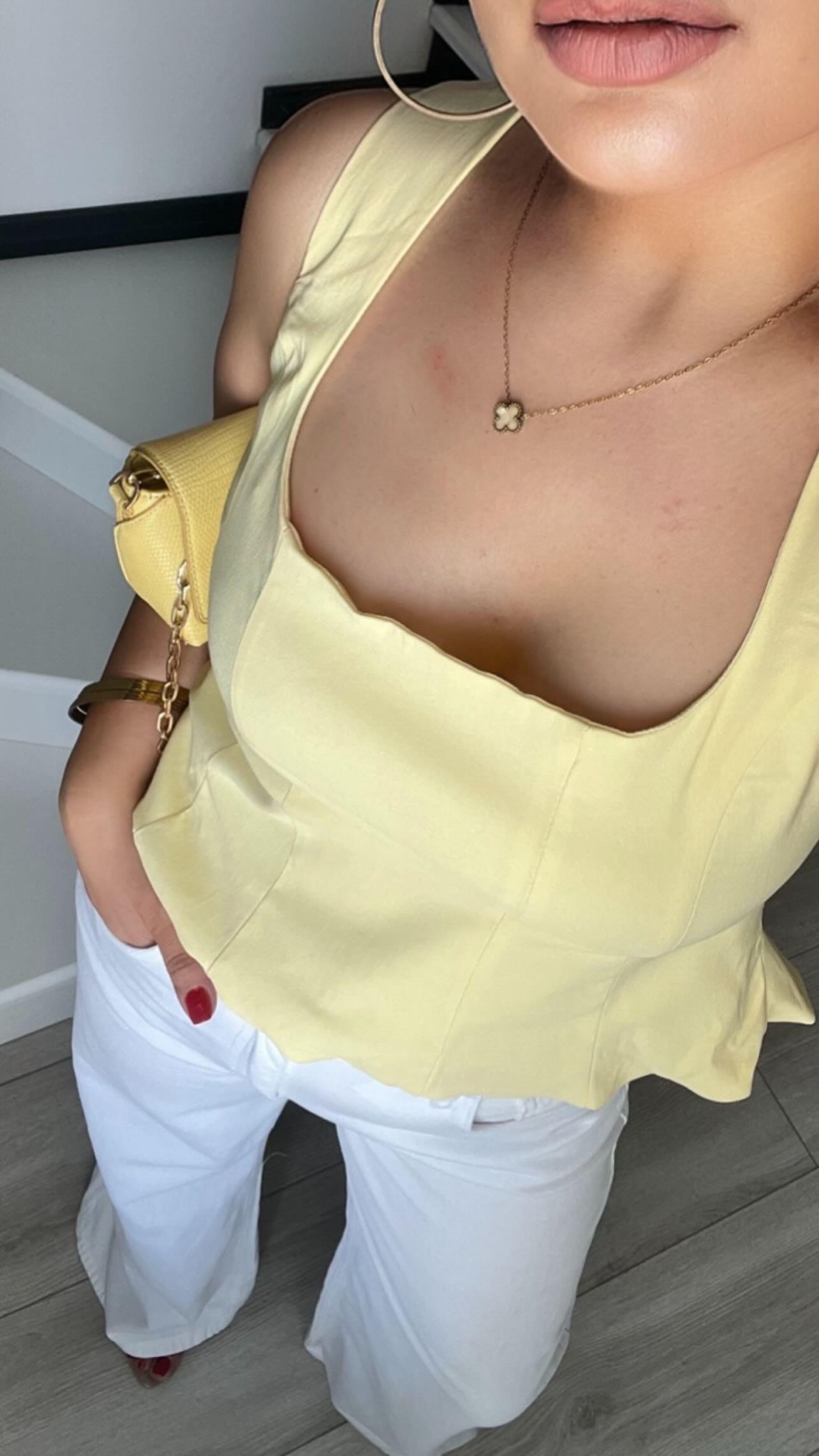 Açık Sarı Peplum Korse Bluz