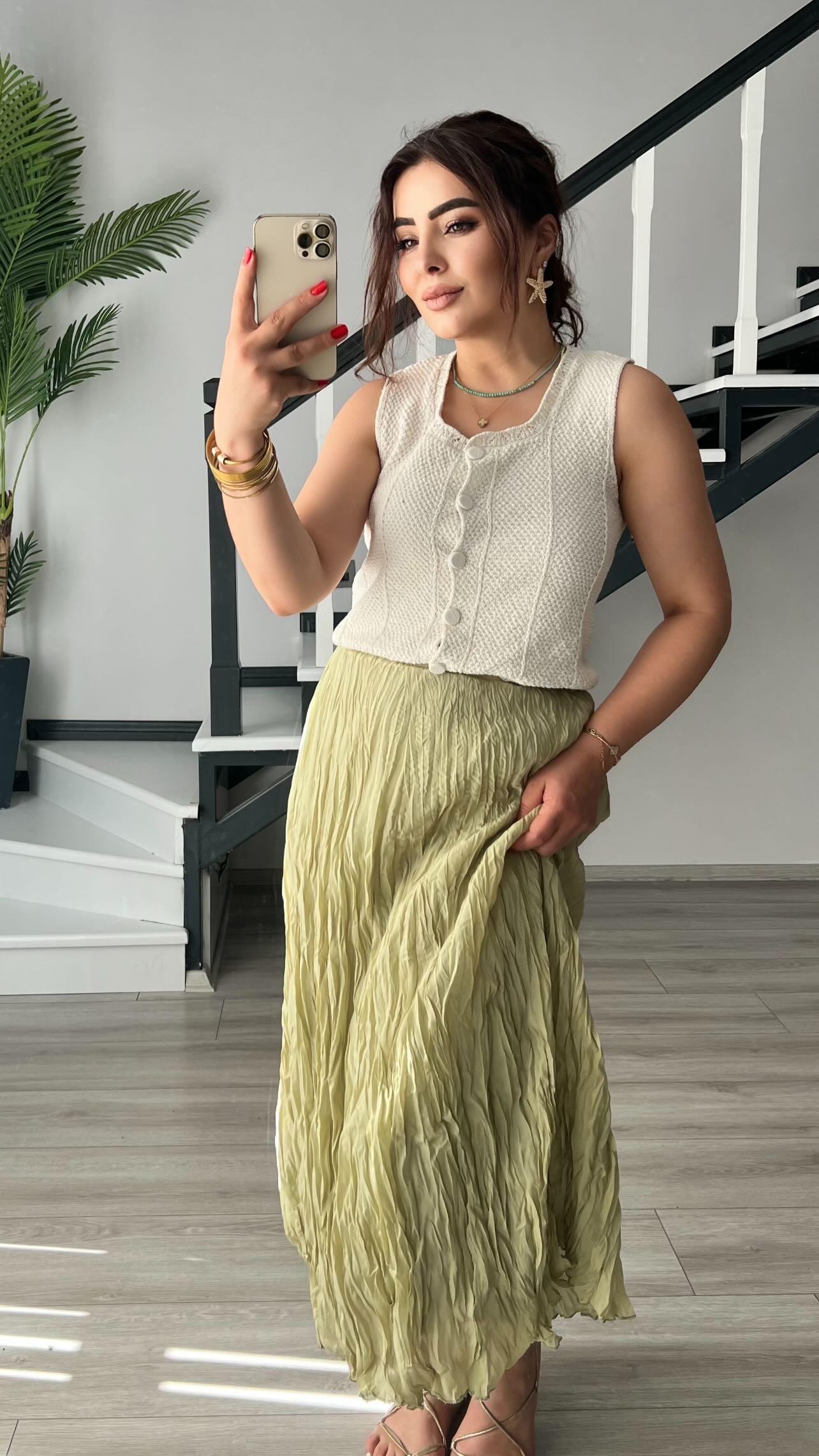 Sage Green Wrinkled Skirt