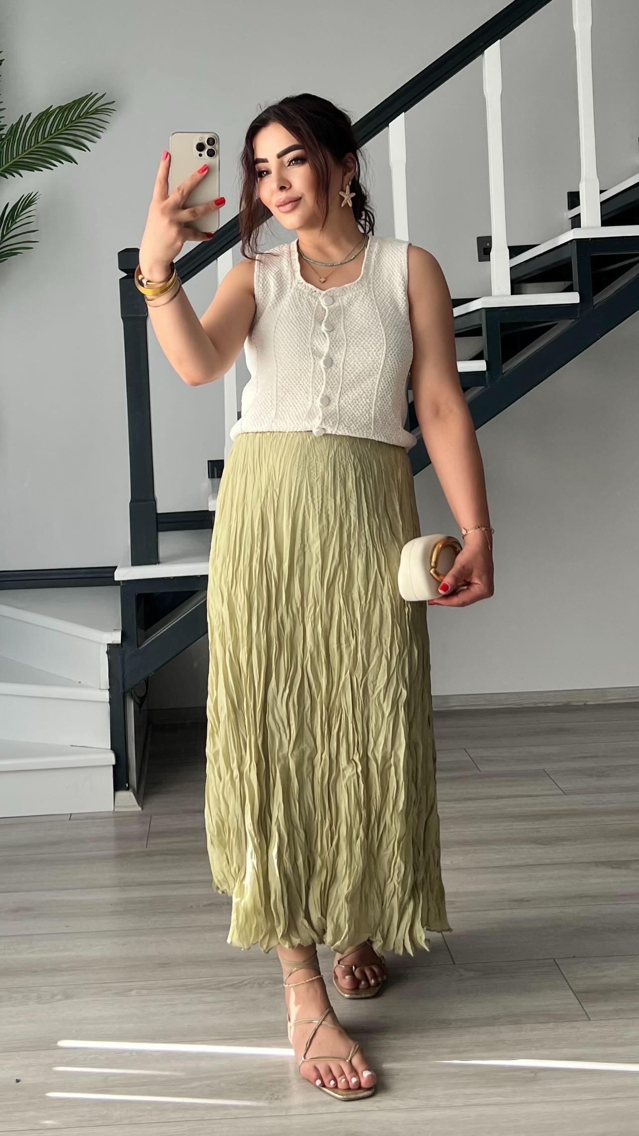 Sage Green Wrinkled Skirt