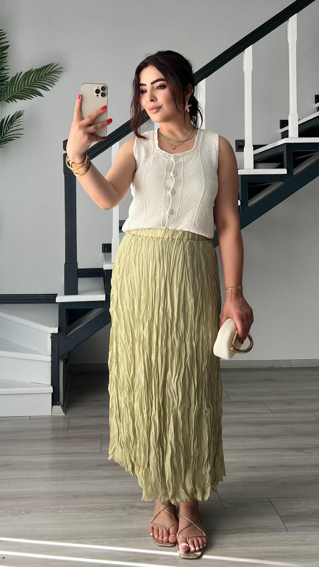Sage Green Wrinkled Skirt