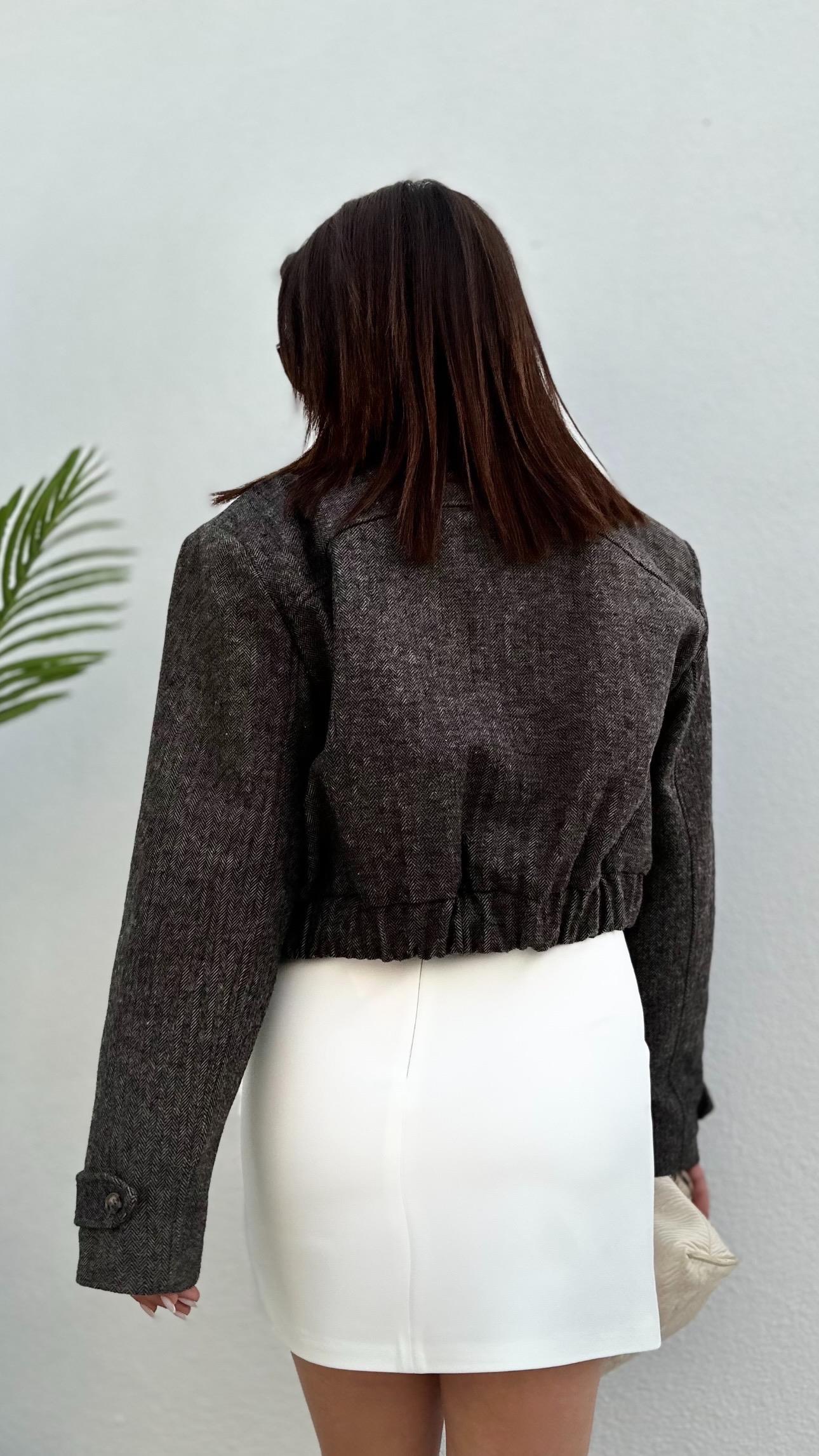 Anthracite Cashmere Jacket with Elastic Waistband