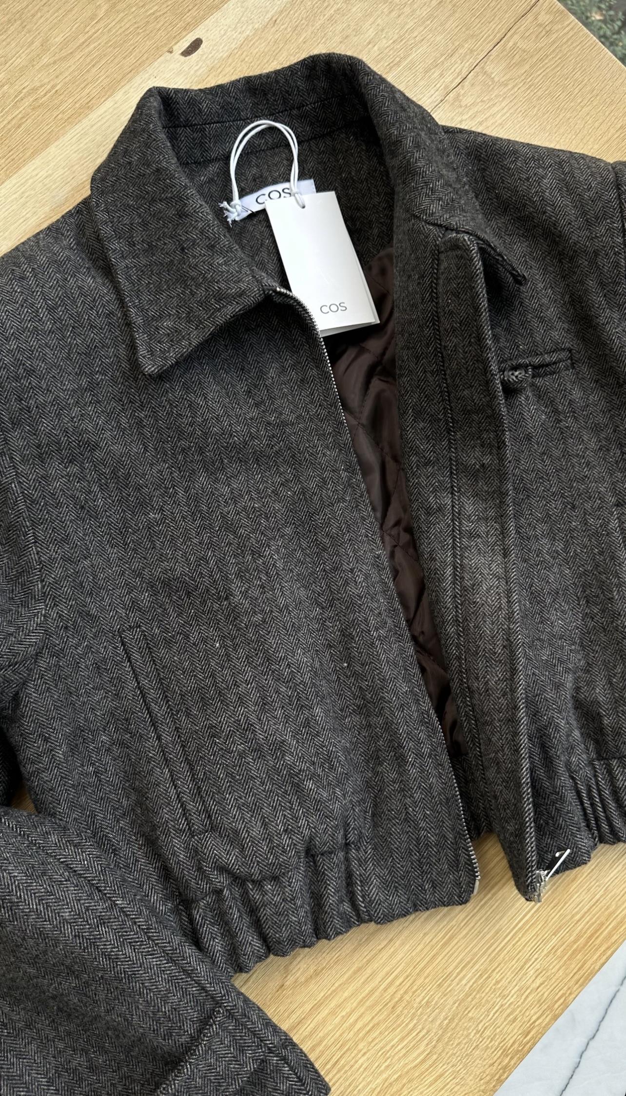 Anthracite Cashmere Jacket with Elastic Waistband