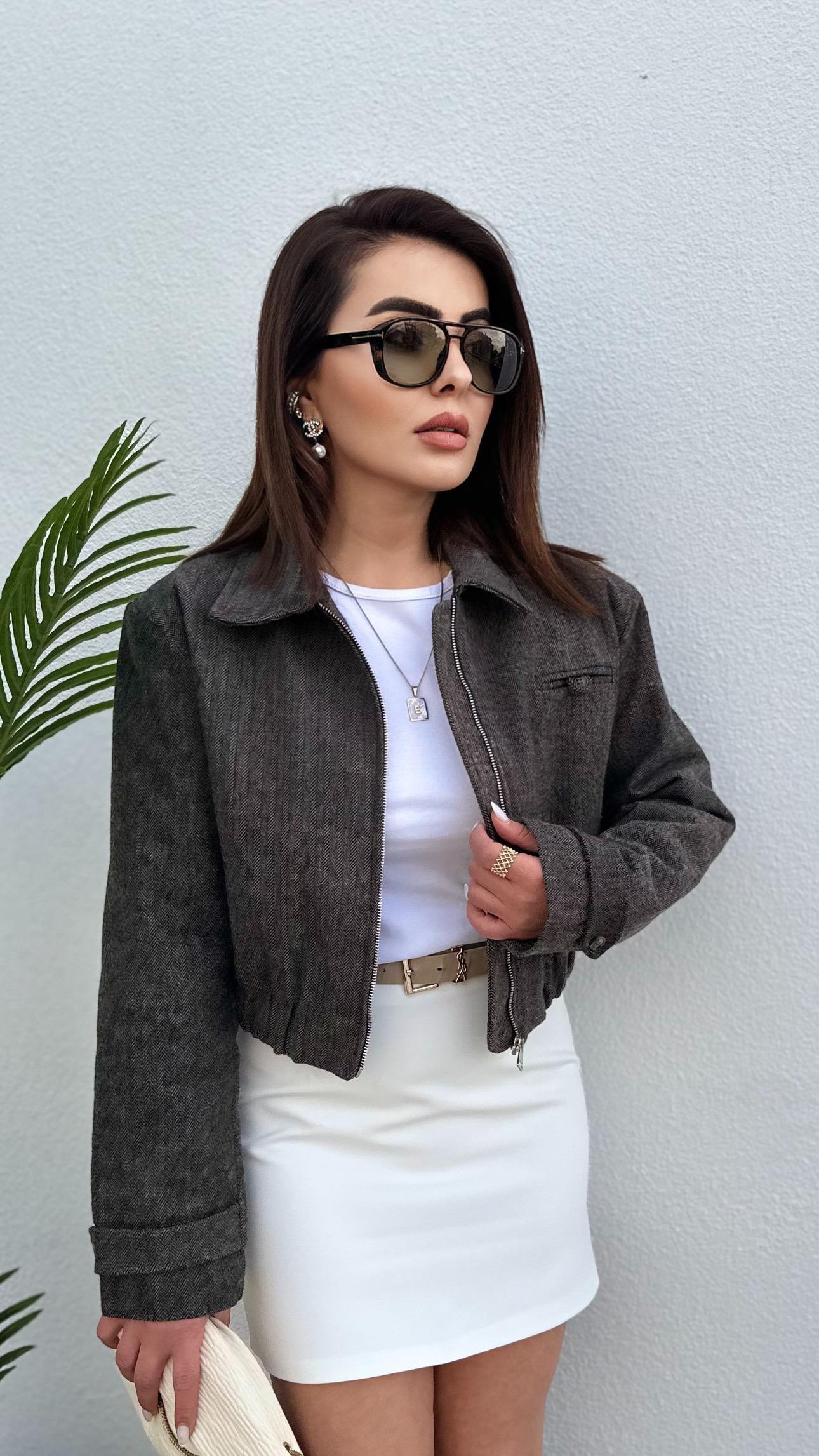 Anthracite Cashmere Jacket with Elastic Waistband