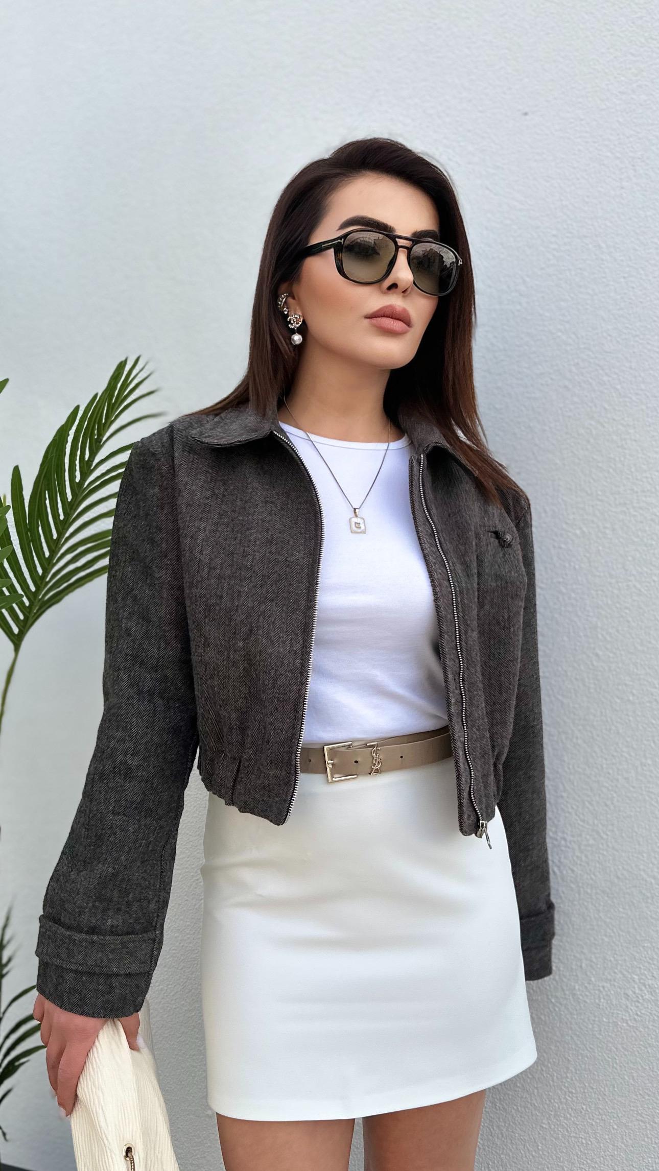 Anthracite Cashmere Jacket with Elastic Waistband
