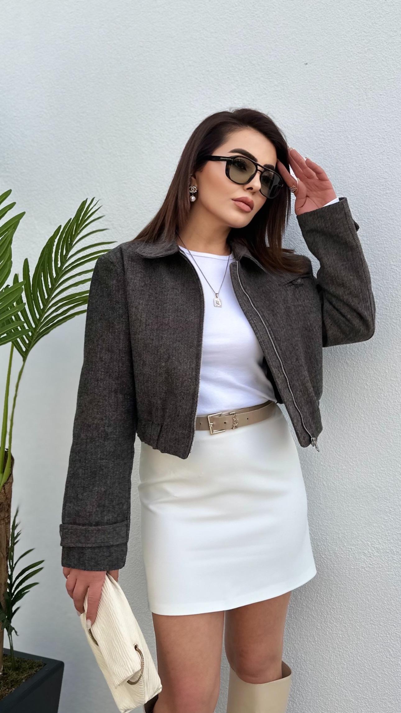 Anthracite Cashmere Jacket with Elastic Waistband