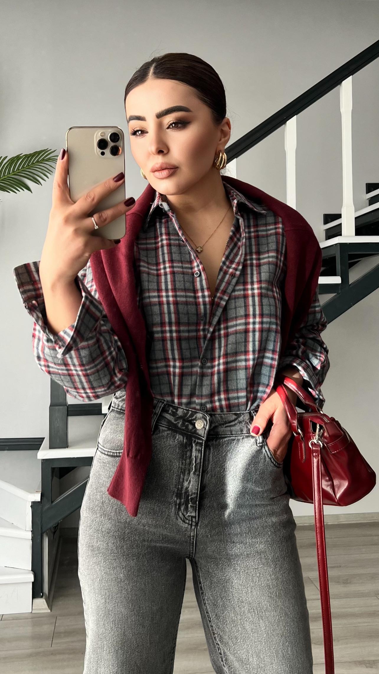 Anthracite-Red Plaid Lumberjack Shirt