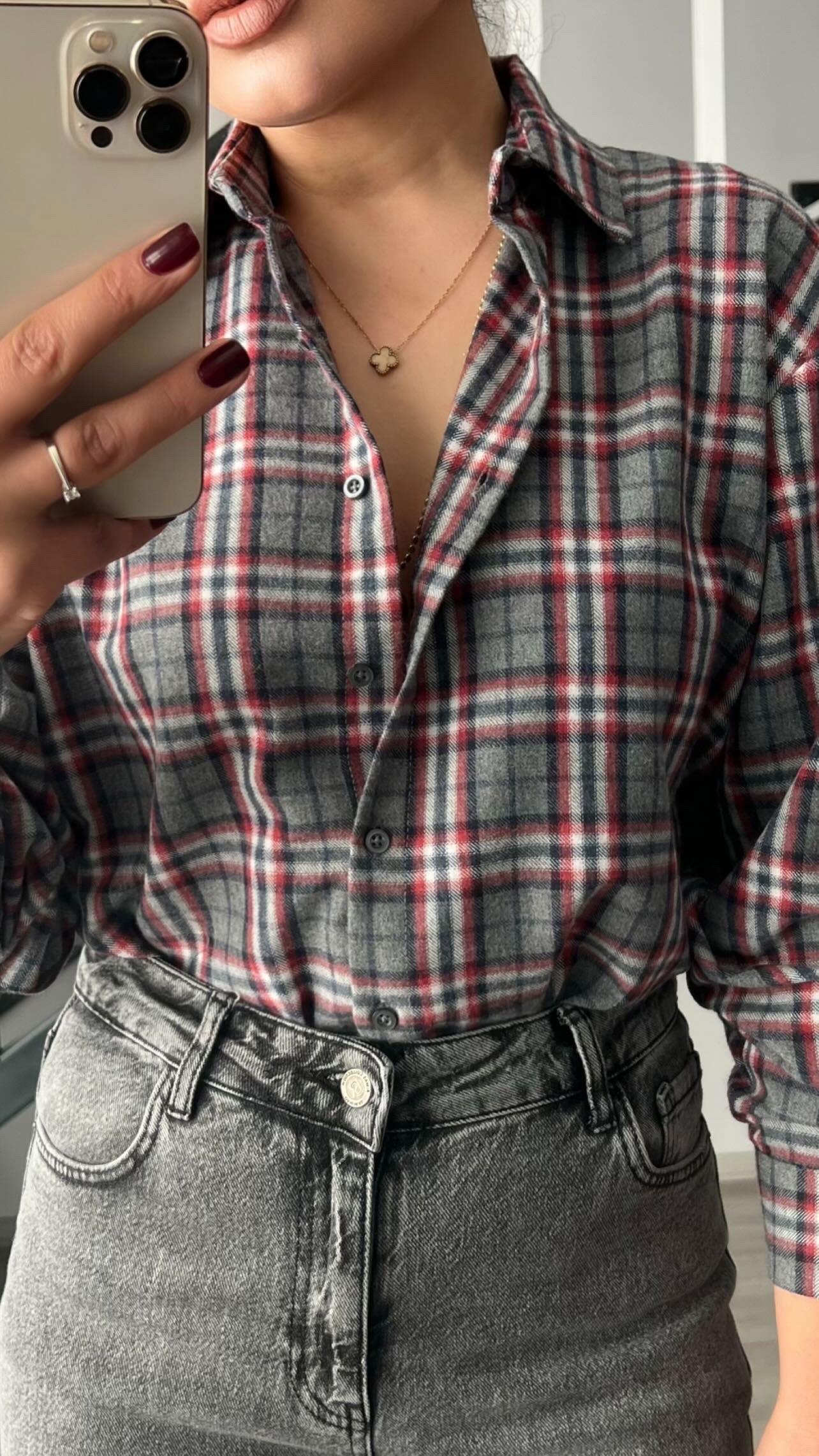 Anthracite-Red Plaid Lumberjack Shirt