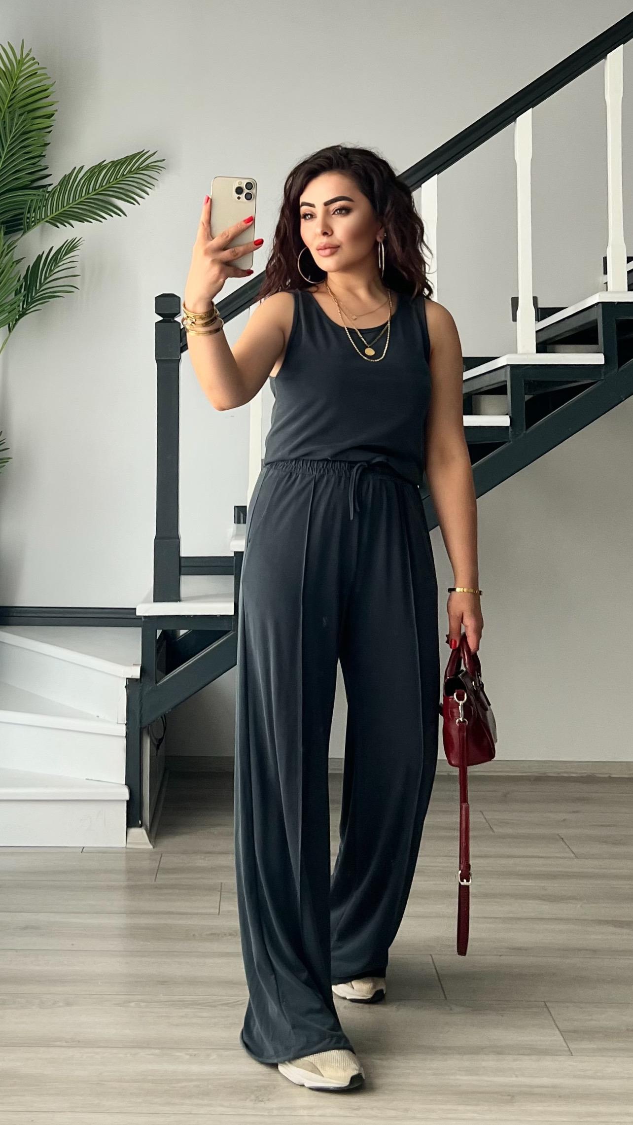 Anthracite Modal Fabric Tank Top and Pants Set