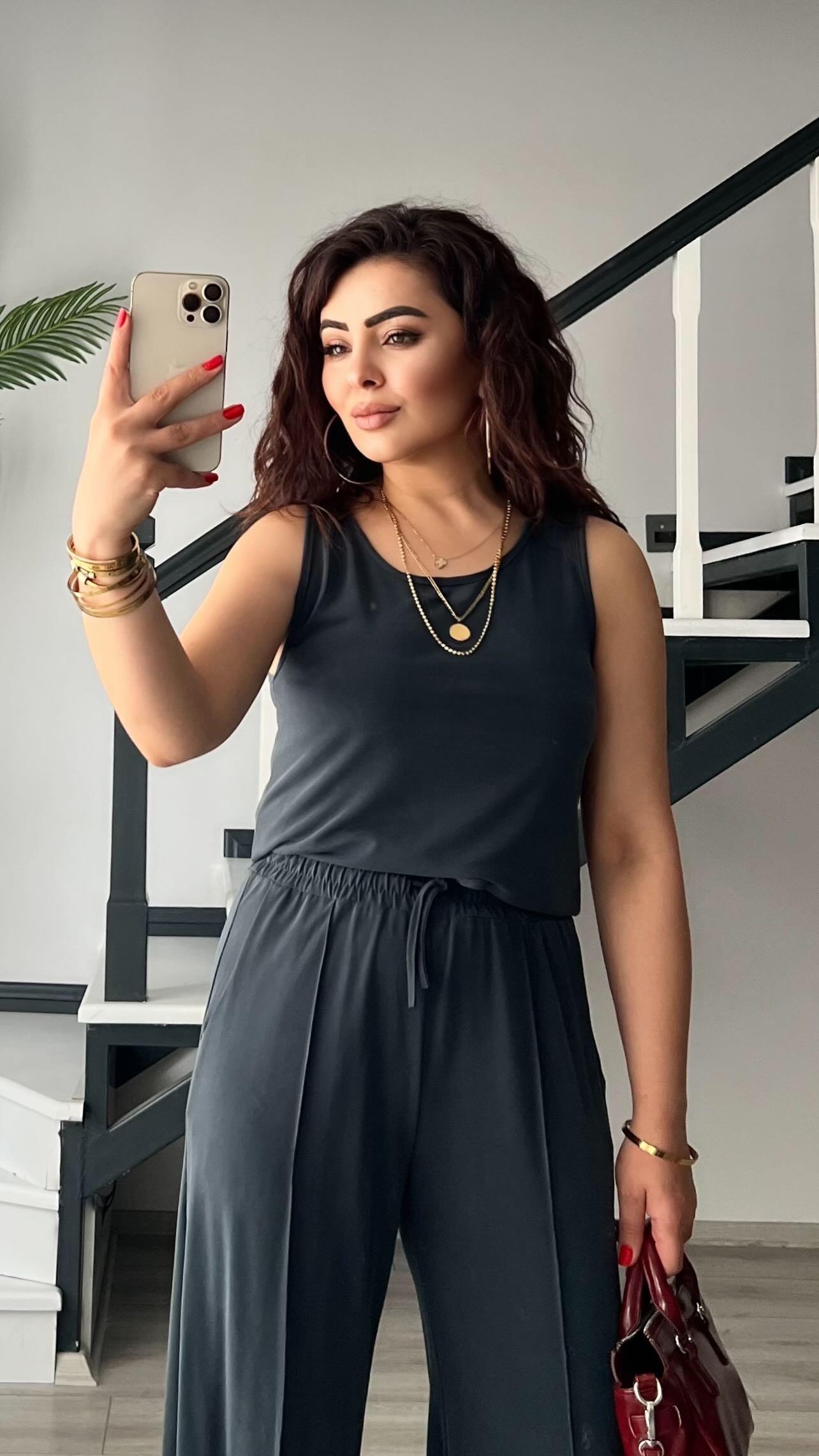 Anthracite Modal Fabric Tank Top and Pants Set