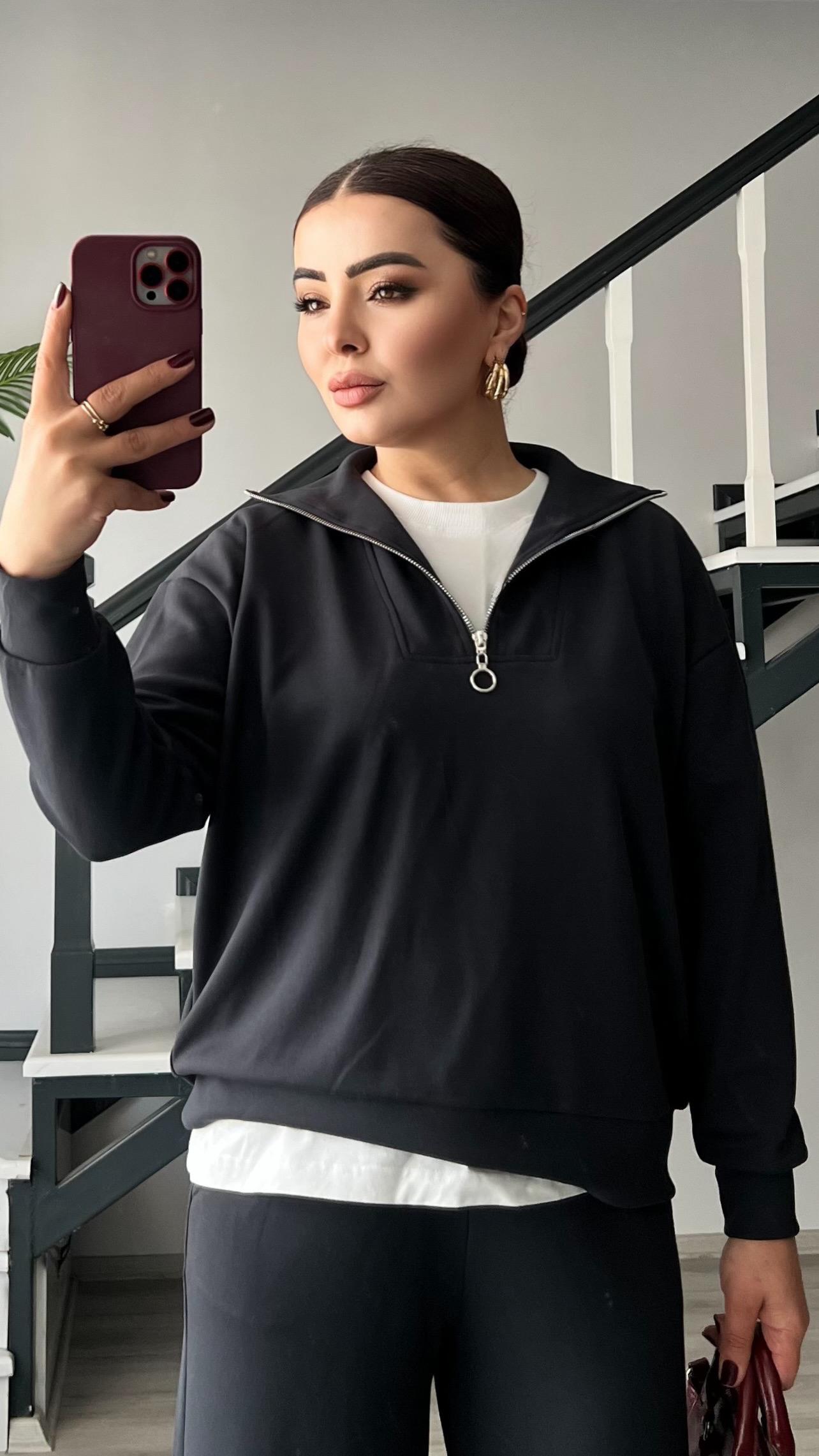 Anthracite Modal Fabric Half-Zip Suit