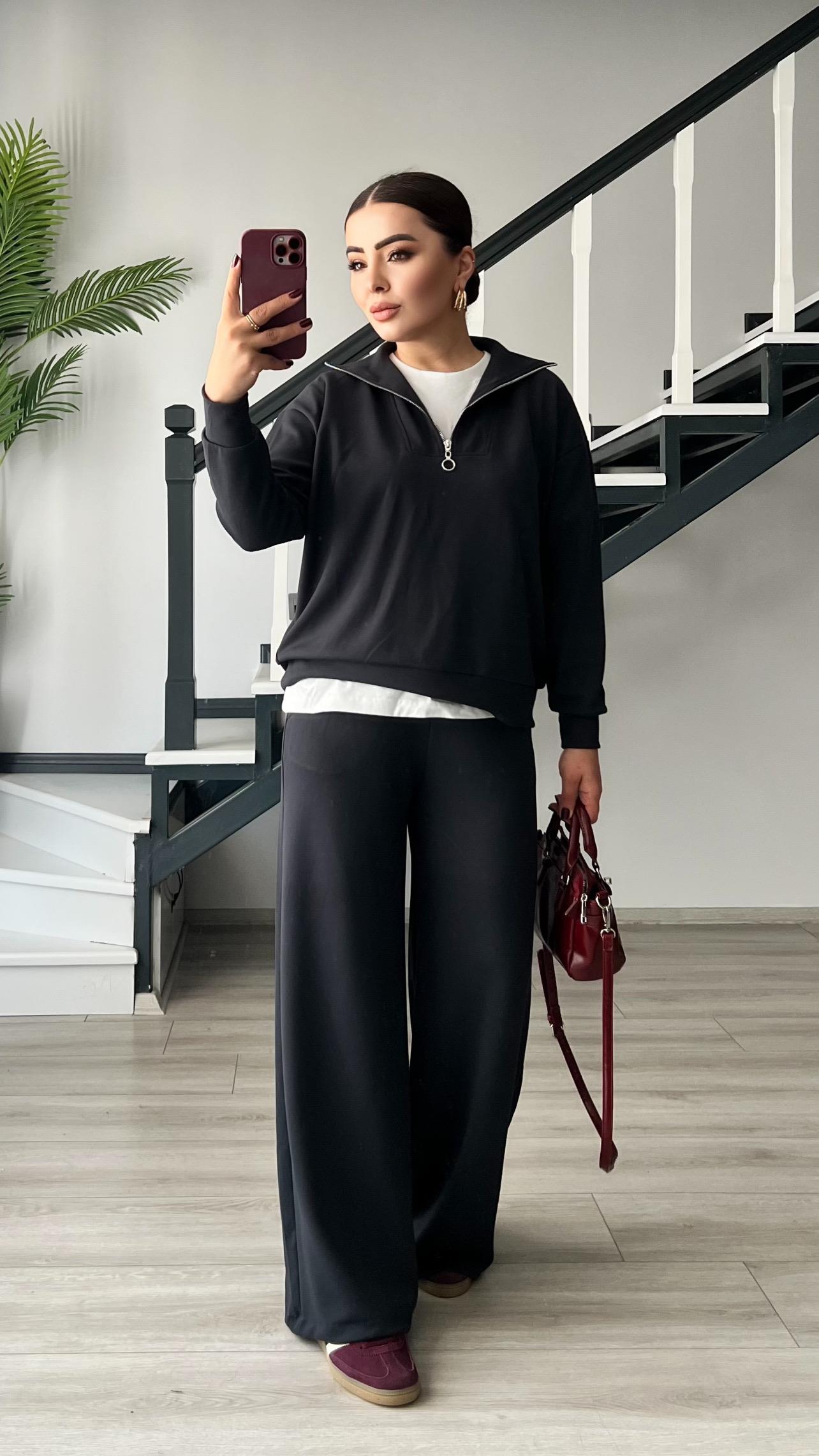 Anthracite Modal Fabric Half-Zip Suit