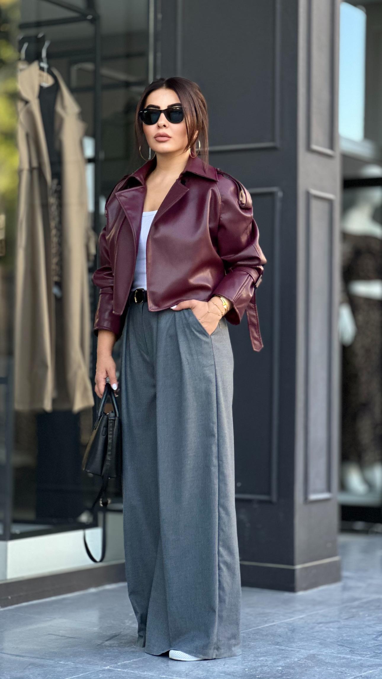 Anthracite Pleated Palazzo Trousers with Self-Belt