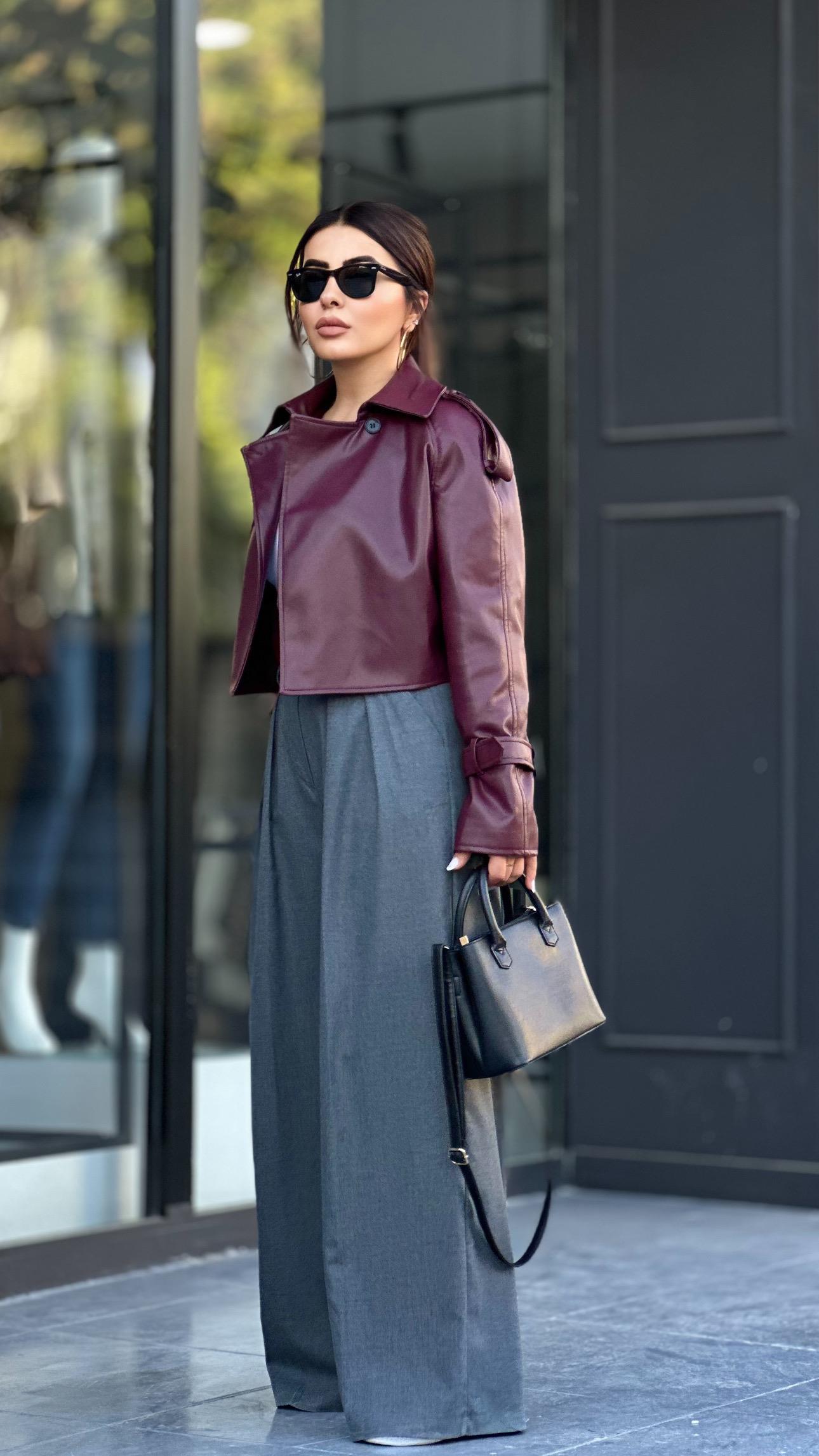 Anthracite Pleated Palazzo Trousers with Self-Belt