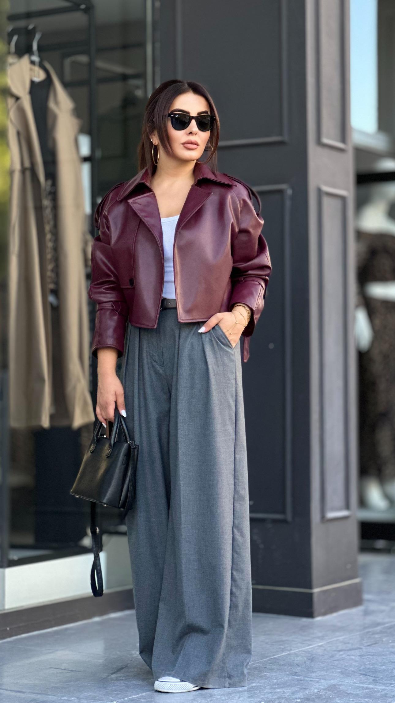 Anthracite Pleated Palazzo Trousers with Self-Belt
