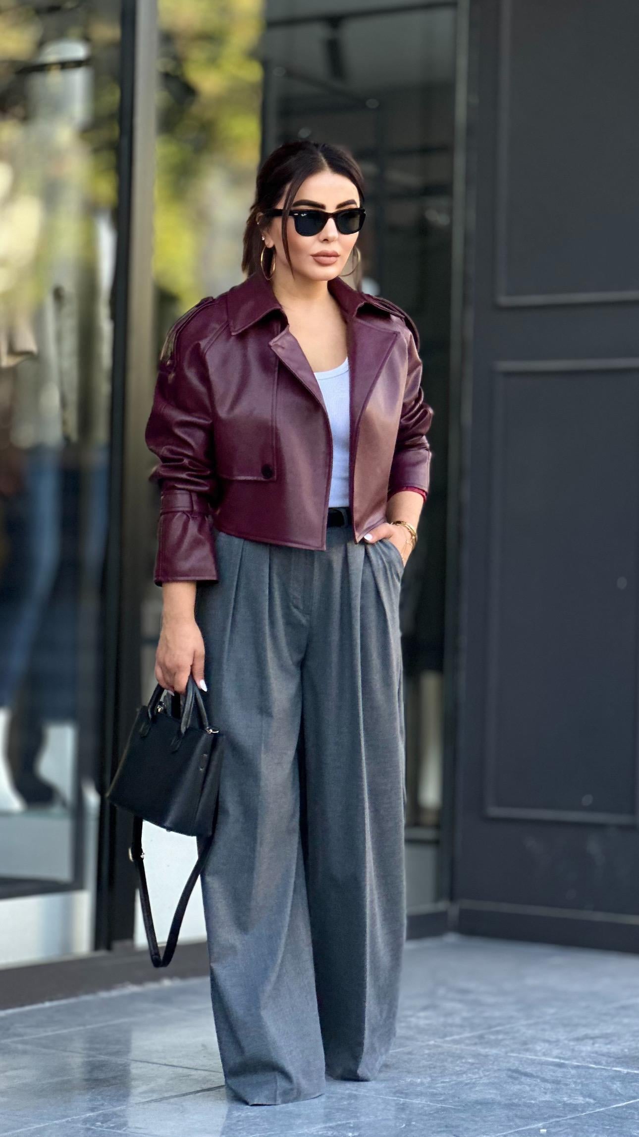 Anthracite Pleated Palazzo Trousers with Self-Belt