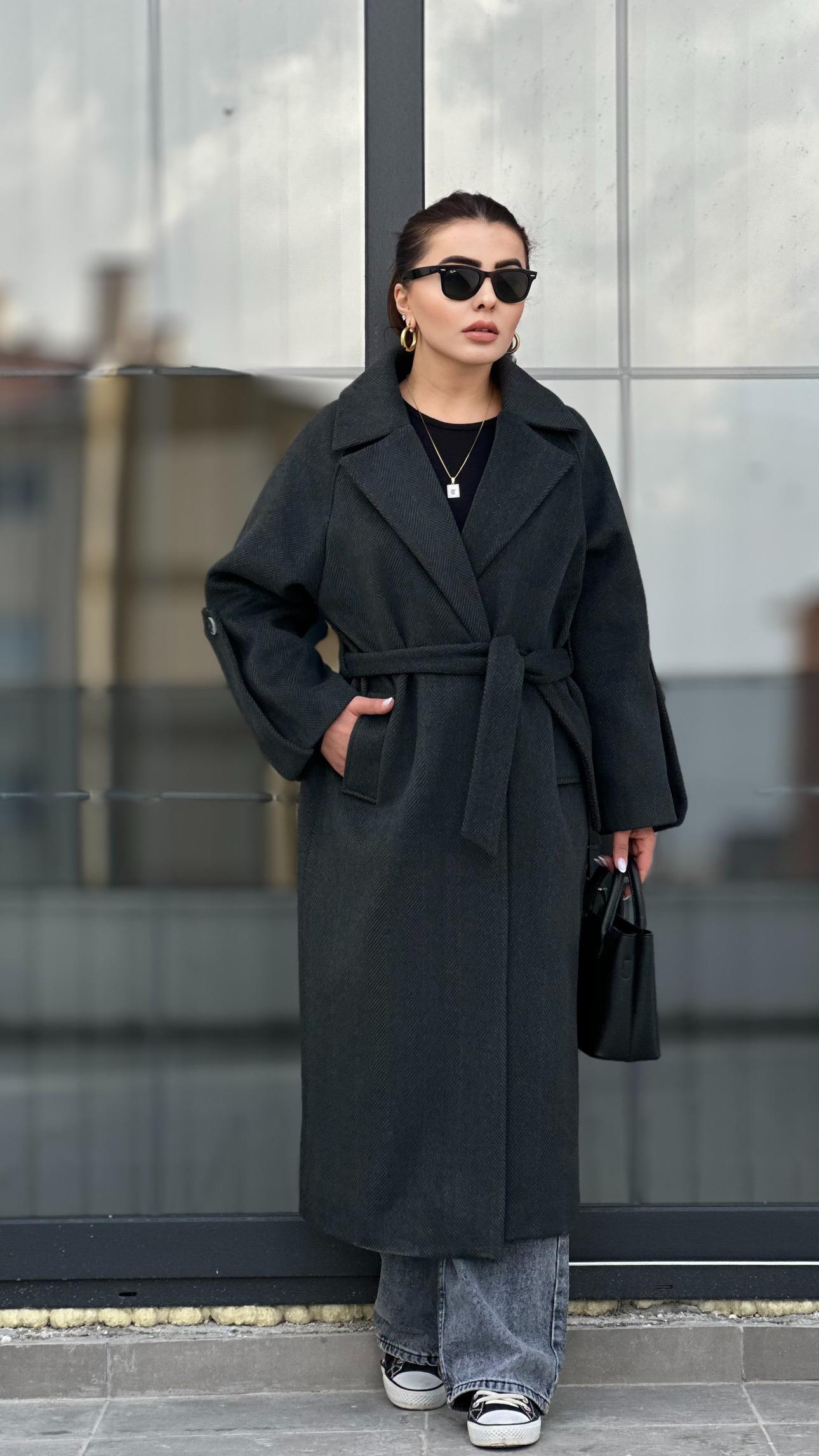 Anthracite Premium Textured Coat with Sleeve Detail