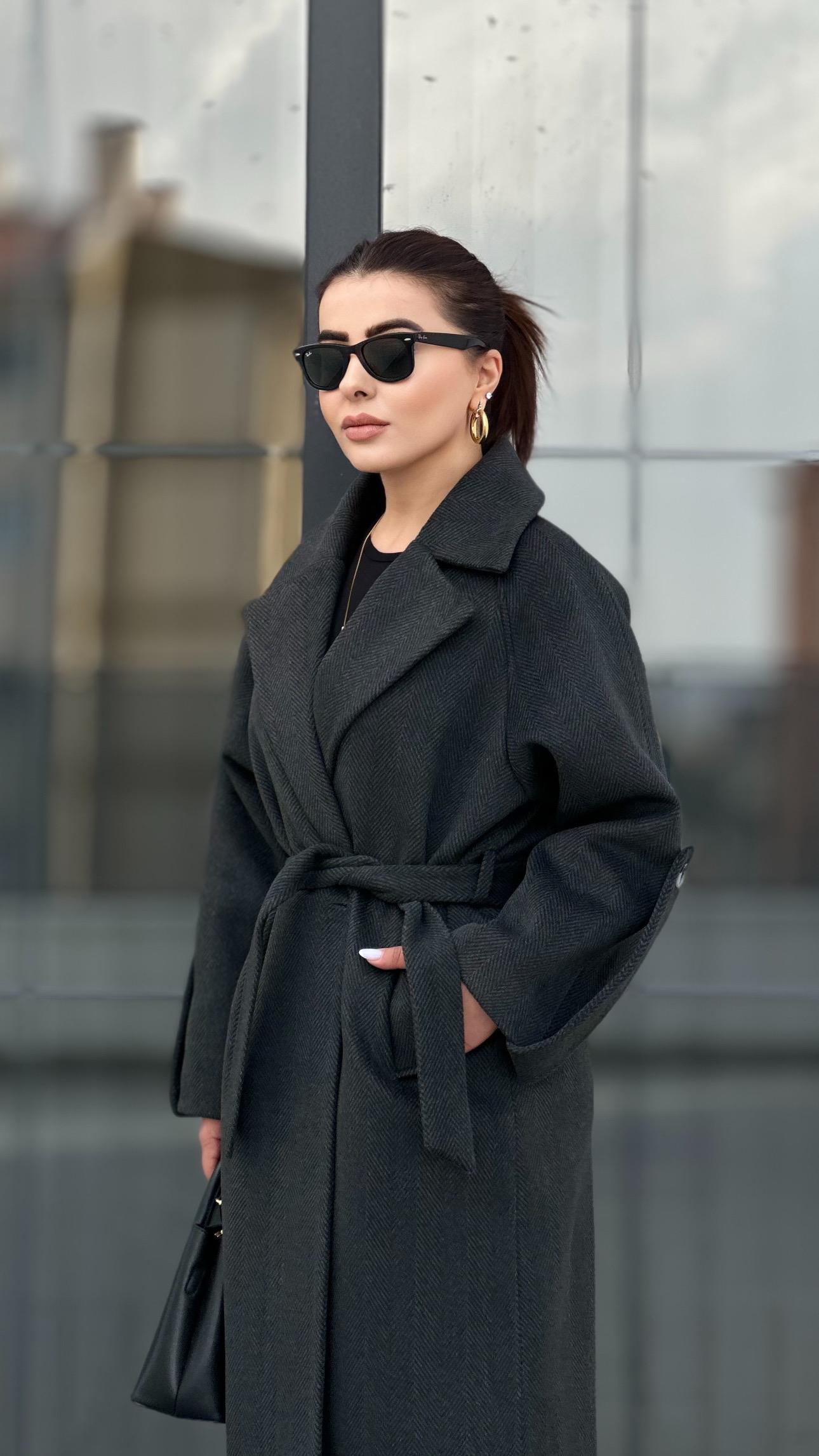 Anthracite Premium Textured Coat with Sleeve Detail