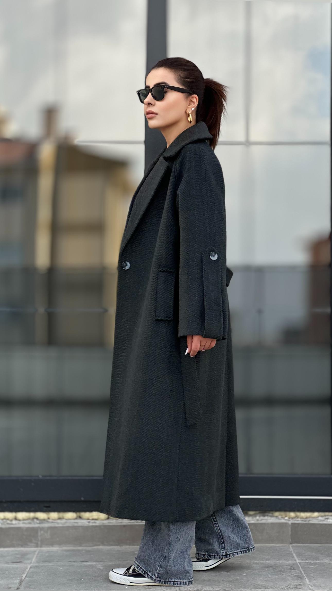 Anthracite Premium Textured Coat with Sleeve Detail