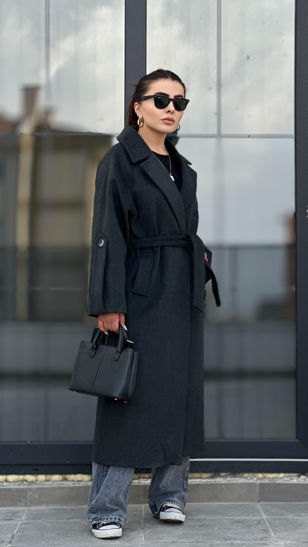 Anthracite Premium Textured Coat with Sleeve Detail