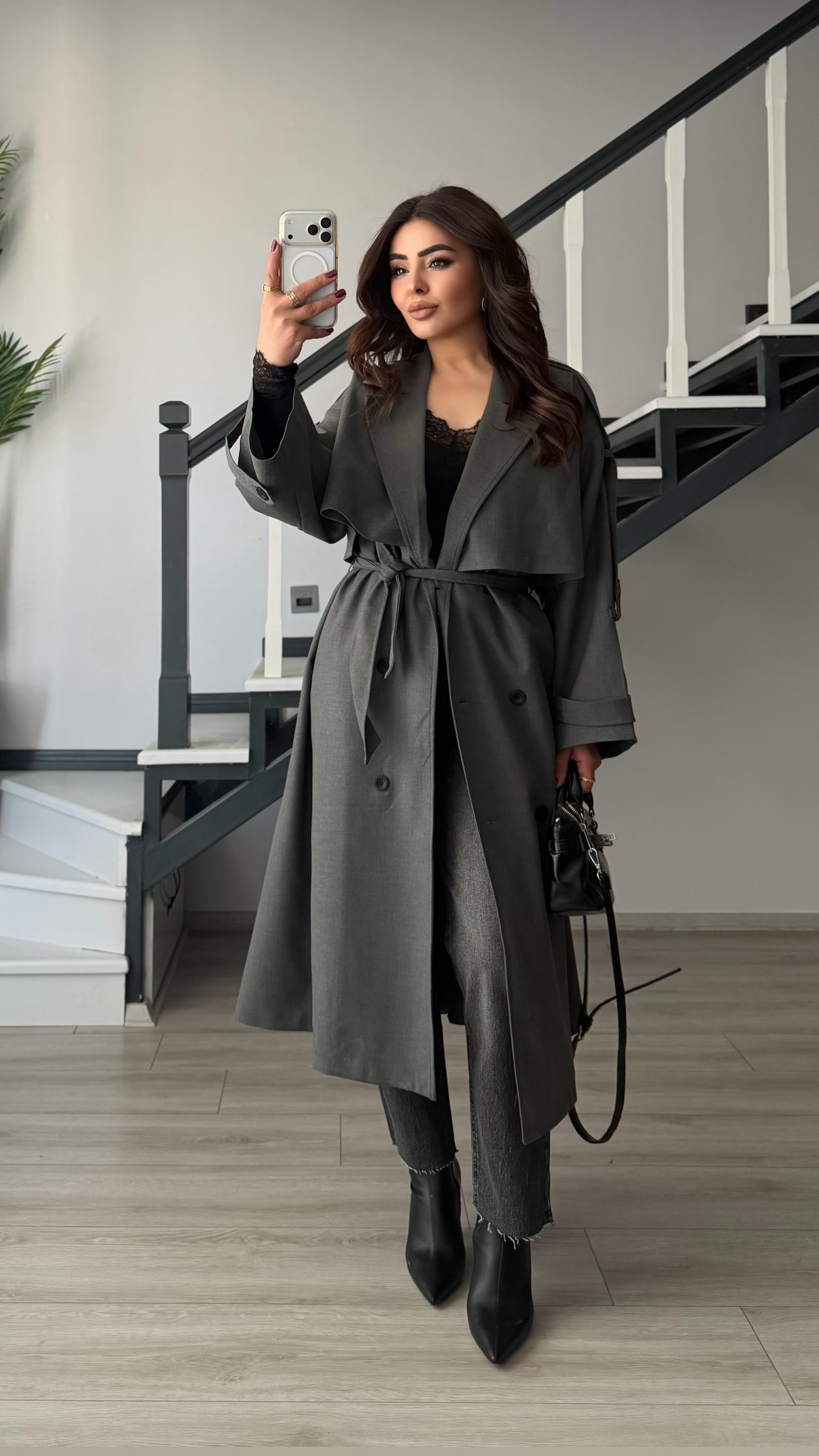 Antrasit Premium Oversize Trençkot