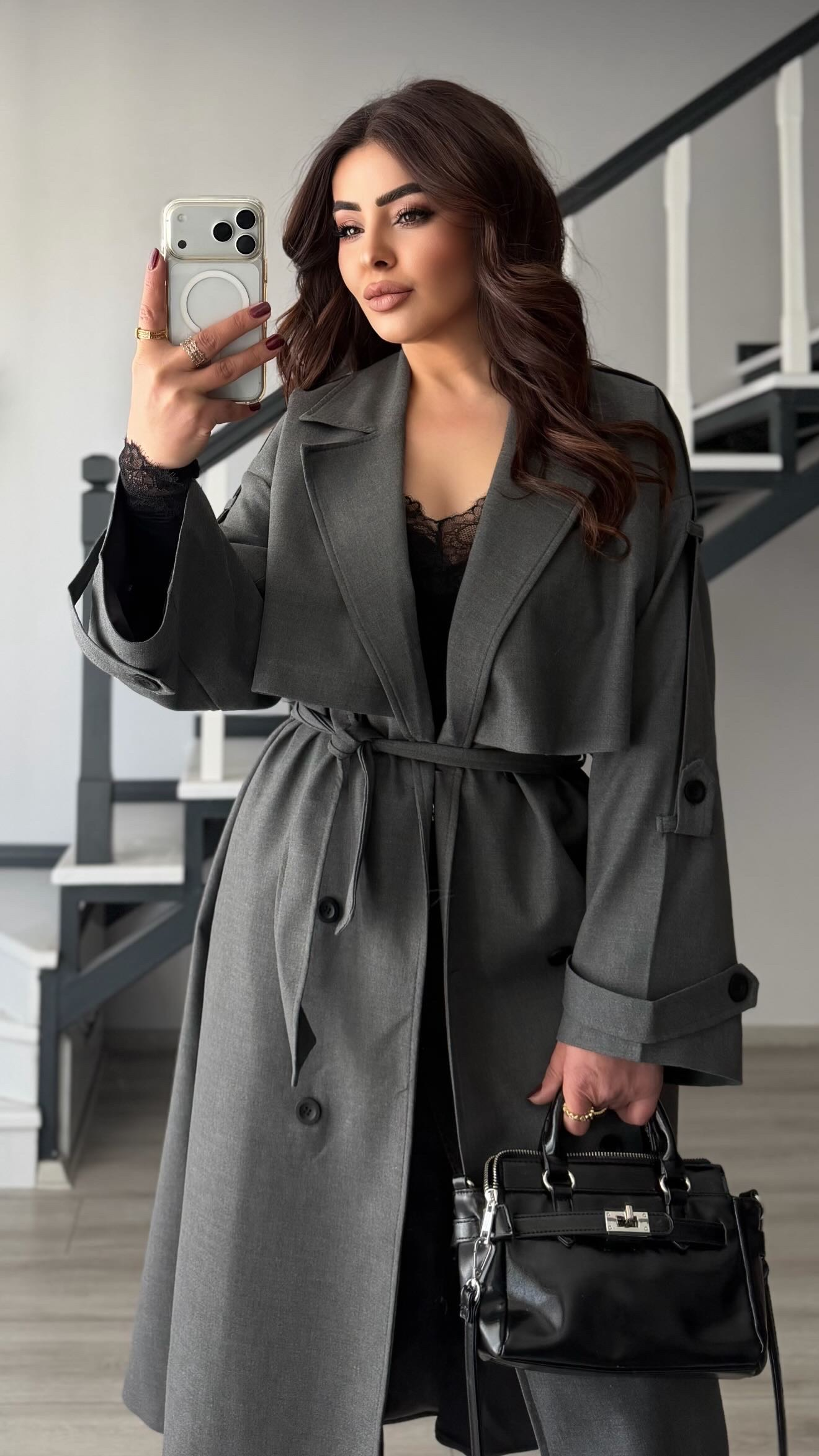 Antrasit Premium Oversize Trençkot