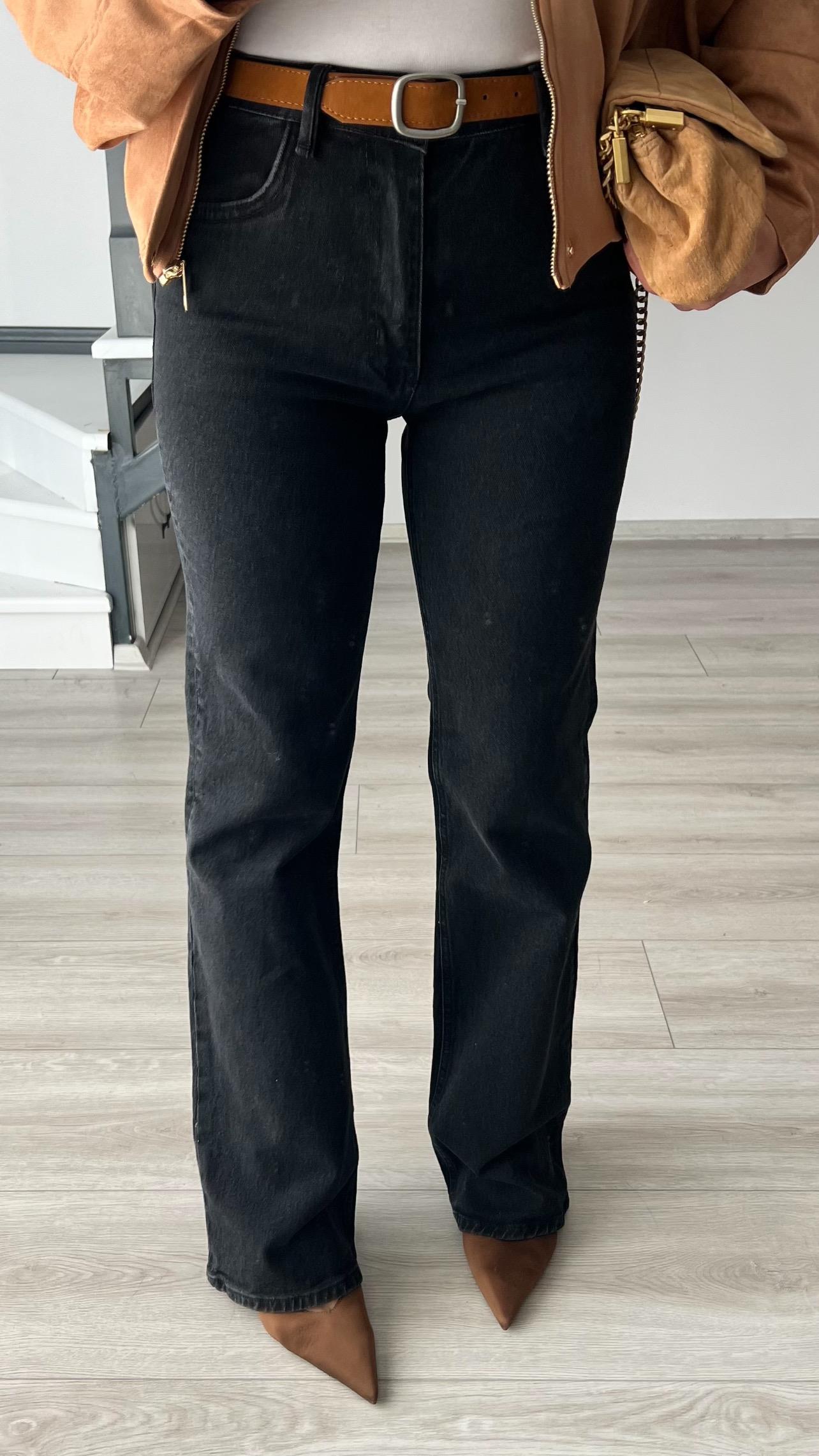 Anthracite Suede Belted Straight Jeans