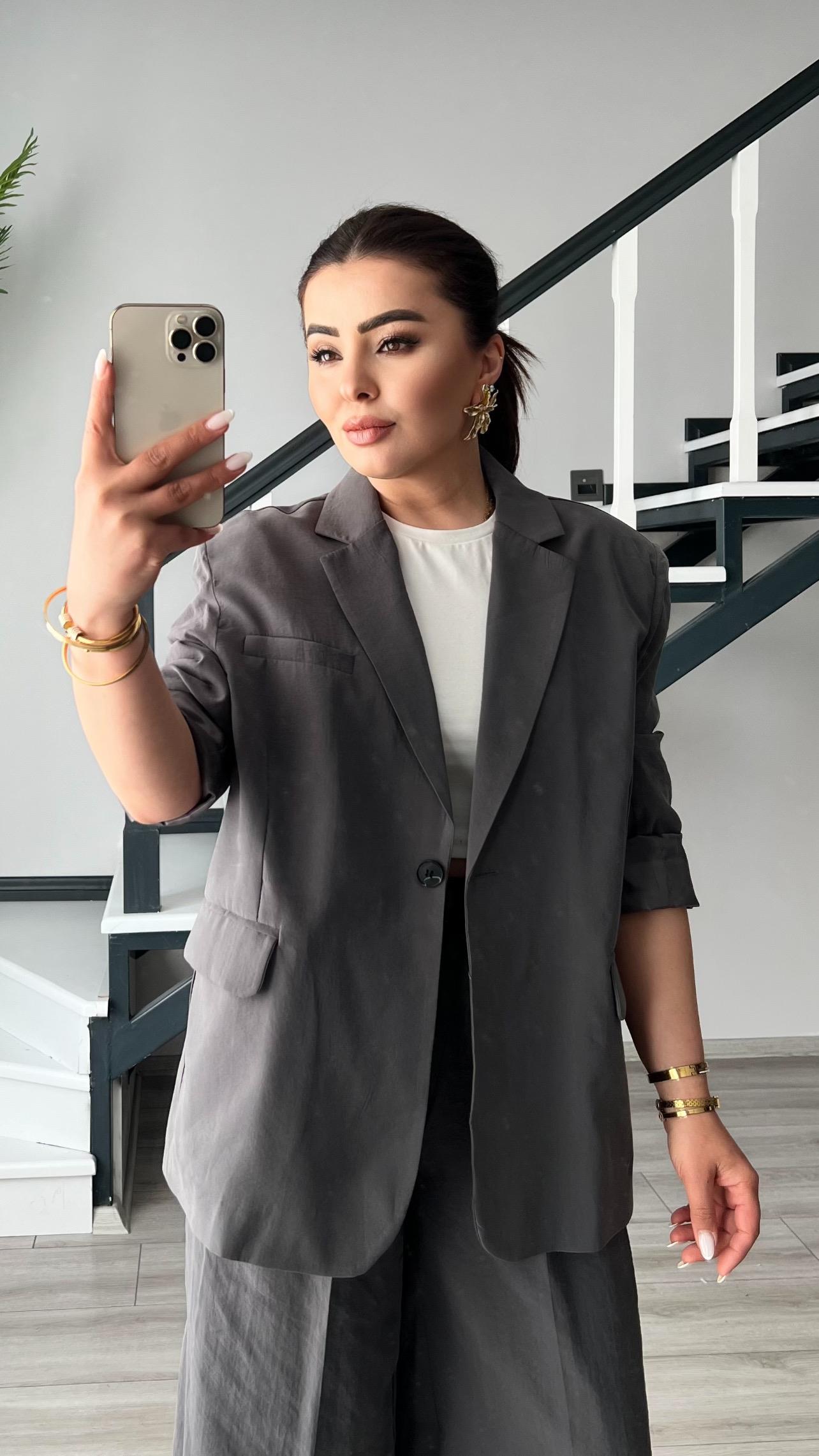 Anthracite Tencel Jacket and Trousers Set