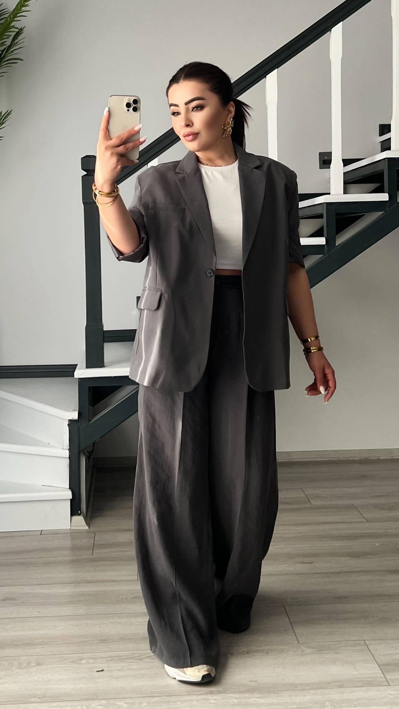 Anthracite Tencel Jacket and Trousers Set