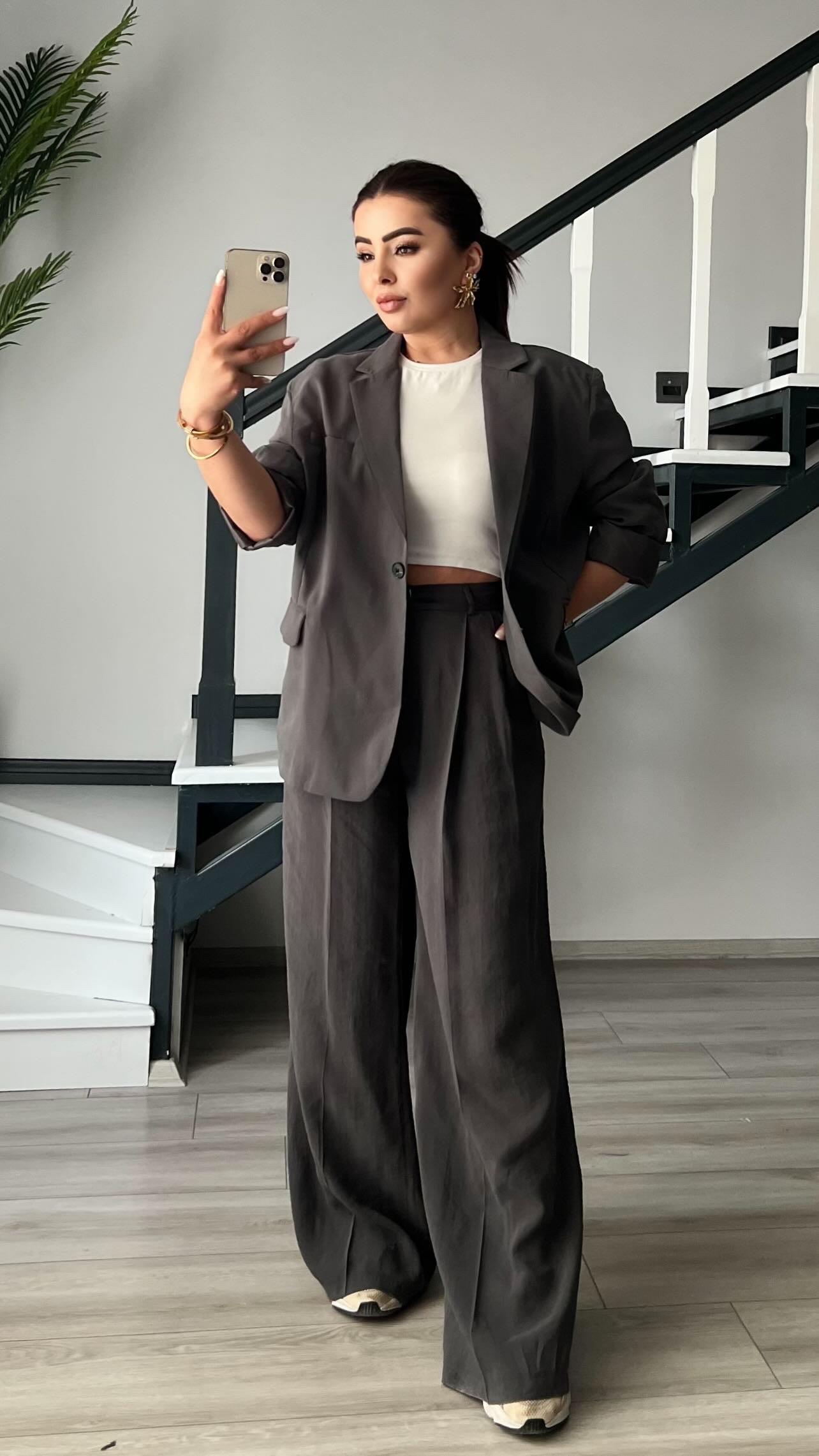 Anthracite Tencel Jacket and Trousers Set