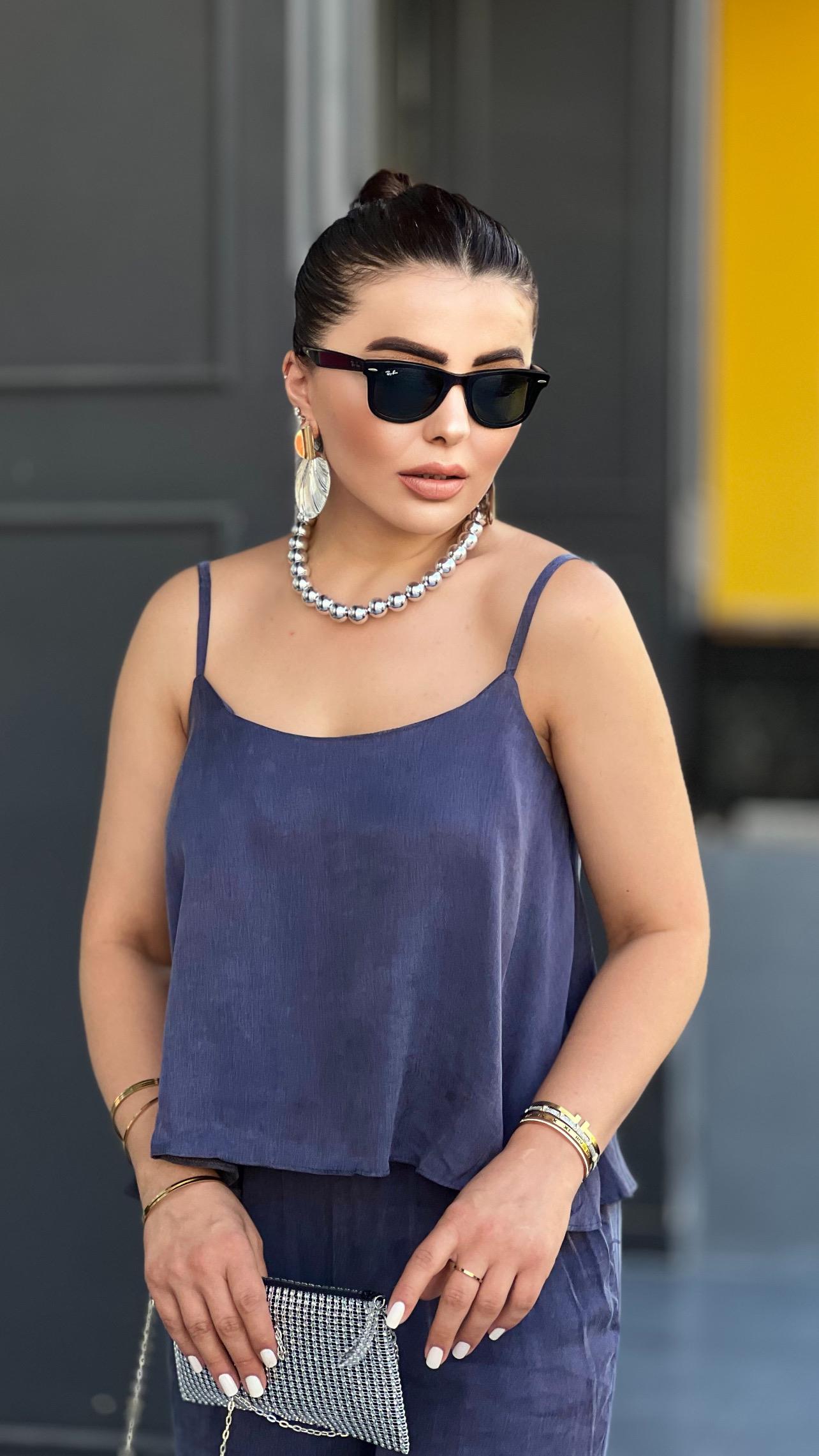 Anthracite Tensll Fabric Blouse and Pants Set