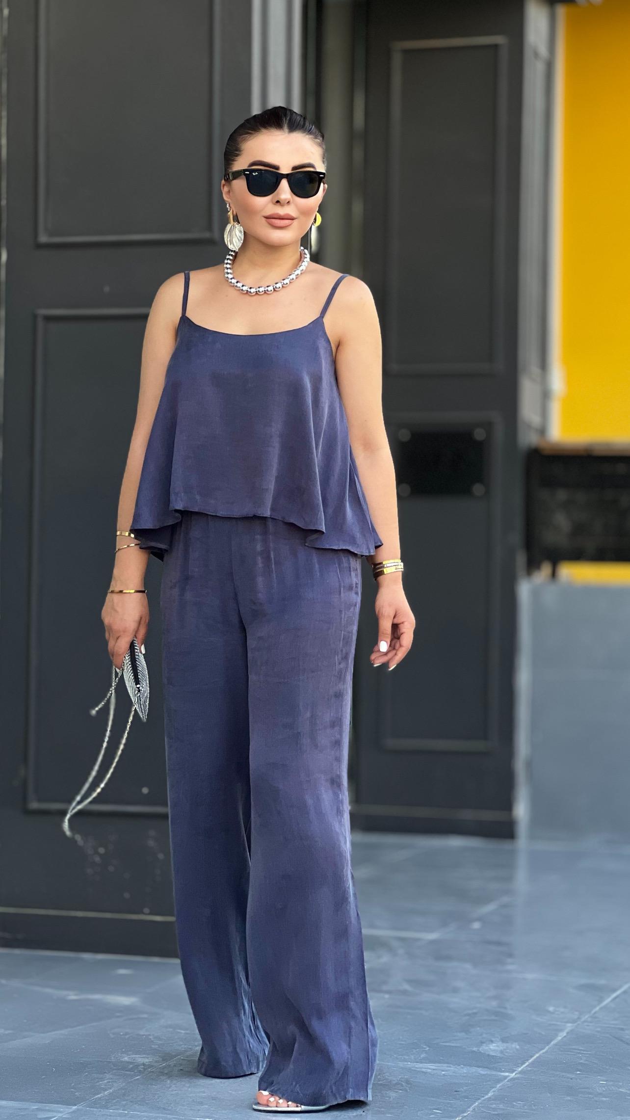 Anthracite Tensll Fabric Blouse and Pants Set