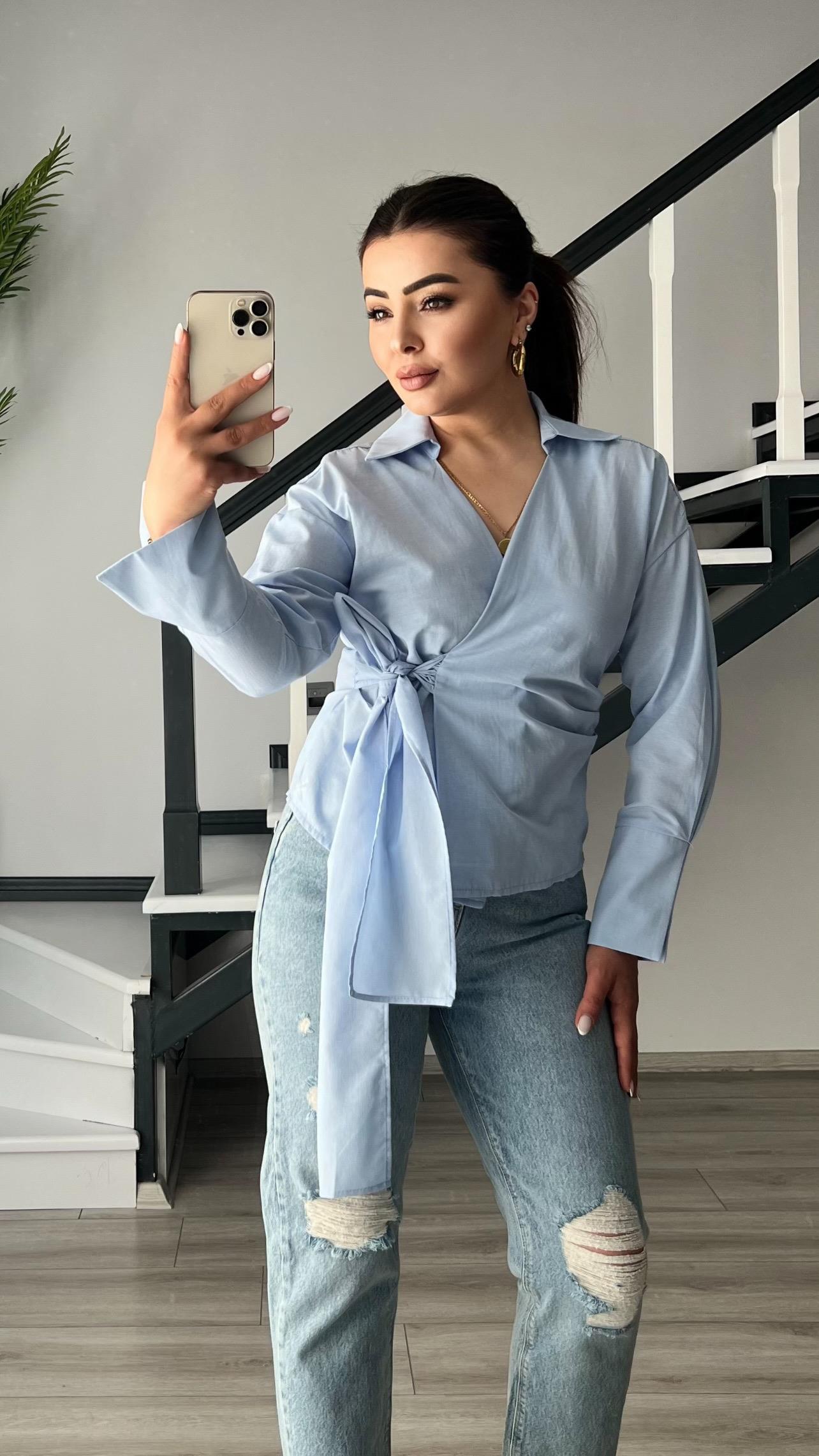 Baby Blue Shirt with Tie Detail