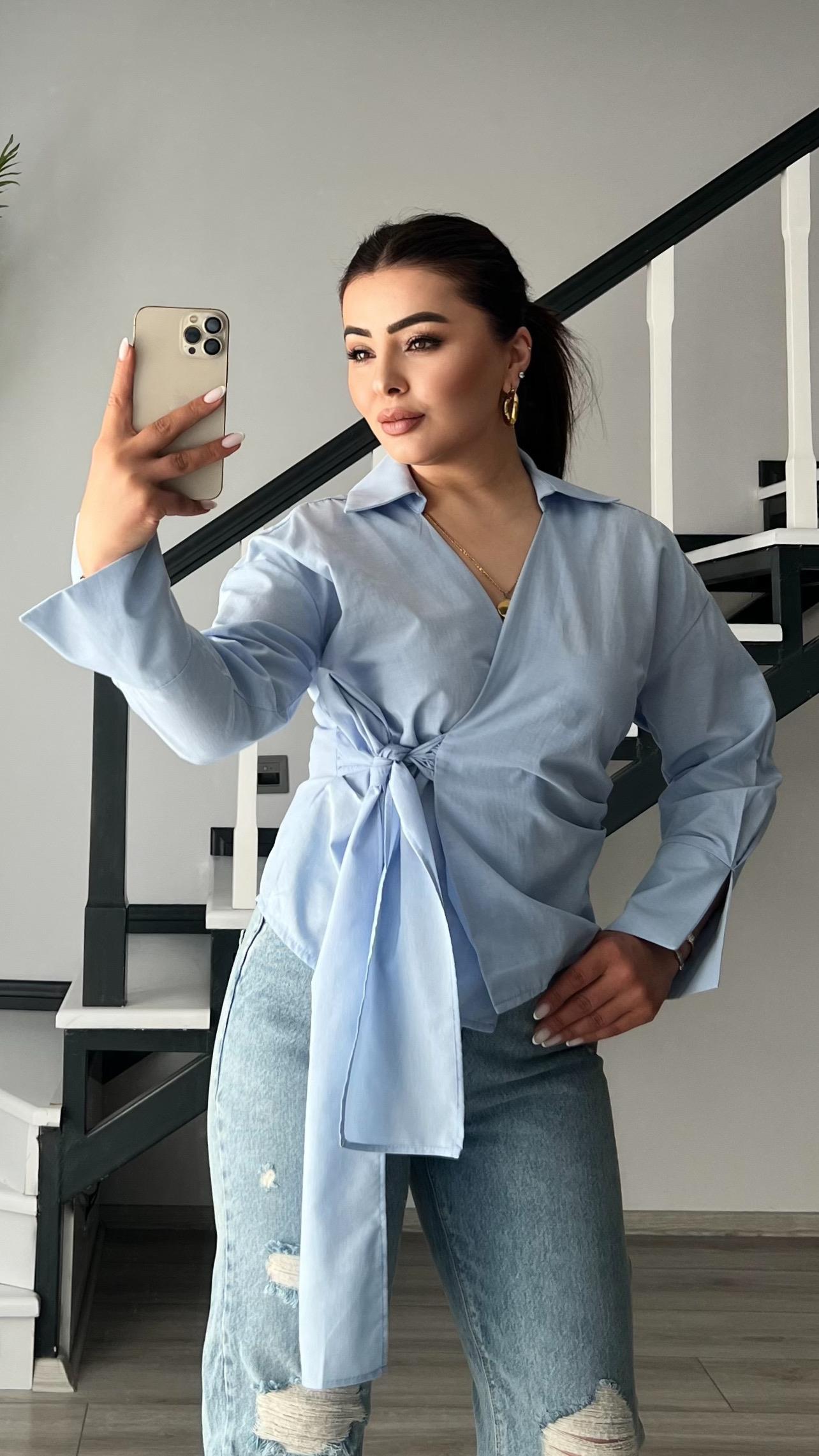 Baby Blue Shirt with Tie Detail